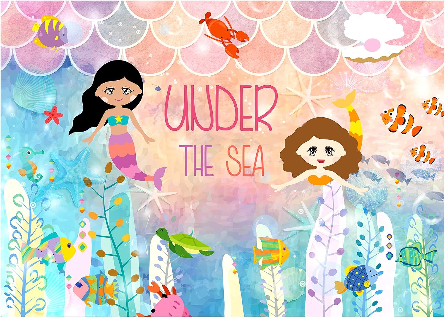 musykrafties Extra Large Under the Sea Little Mermaid Birthday Party Background for Backdrop Wall Decor Cake Table Banner Photobooth Props Banner 7x5 feet - Image 3