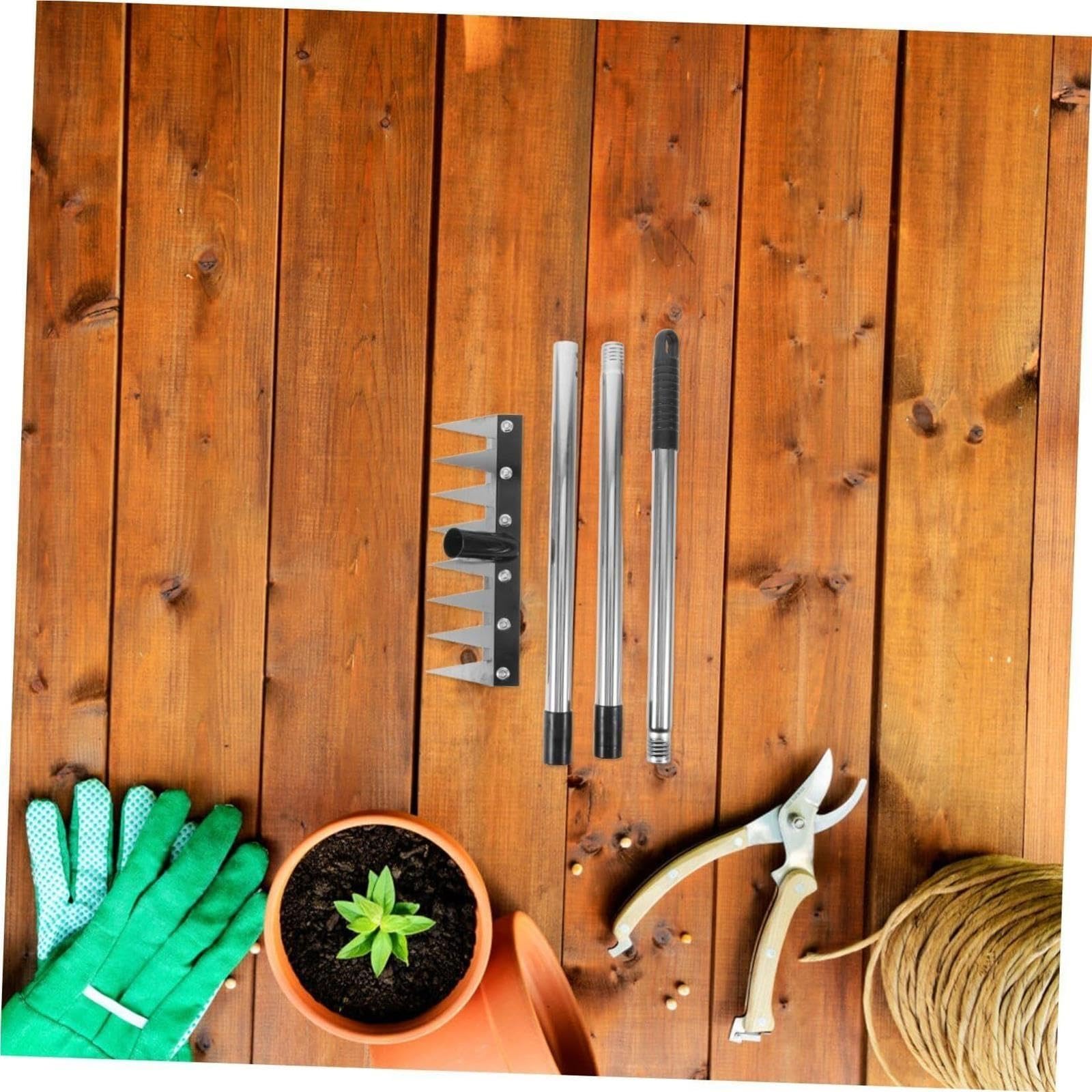 Rastrello for prato resistente, 8 denti, manico regolabile, strumento for allentare il terreno in acciaio inossidabile for giardino