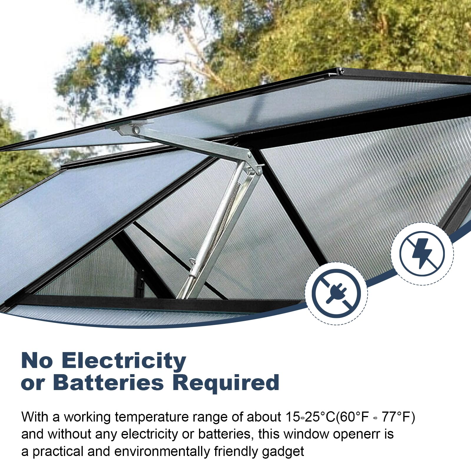 Abridor Automático de Ventanas para Invernadero (2 Unidades) - Control de Temperatura 15-30°C, 45cm Apertura Máxima, Resistente a la Corrosión para Ventanas de Aluminio/Madera
