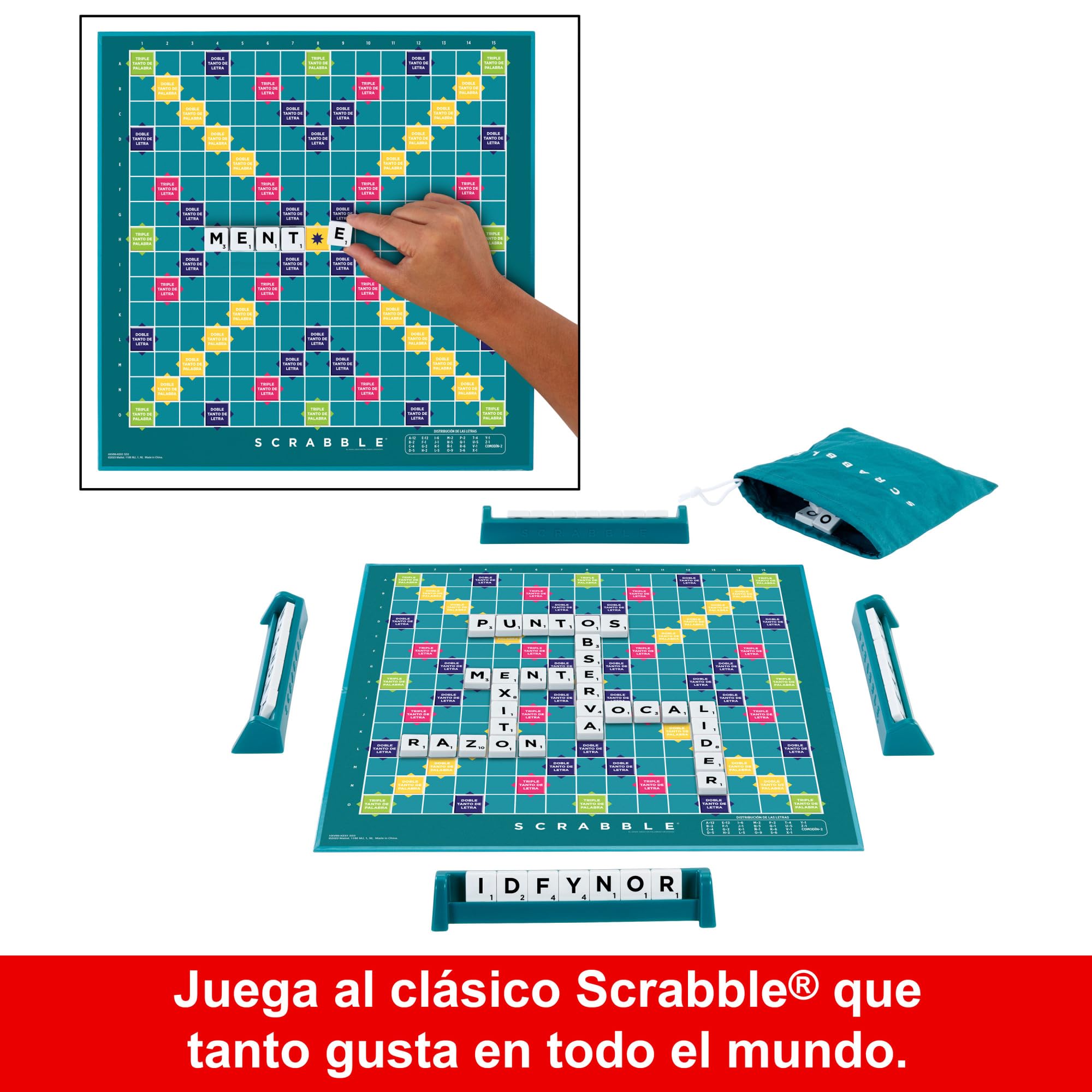 Mattel Games Scrabble 2 Juegos en 1 , juego de mesa familiar, palabras cruzadas, incluye tablero con 2 caras, 50 tarjetas con objetivos , 2-4 jugadores , +10 años, versión español (HXV99) - 3