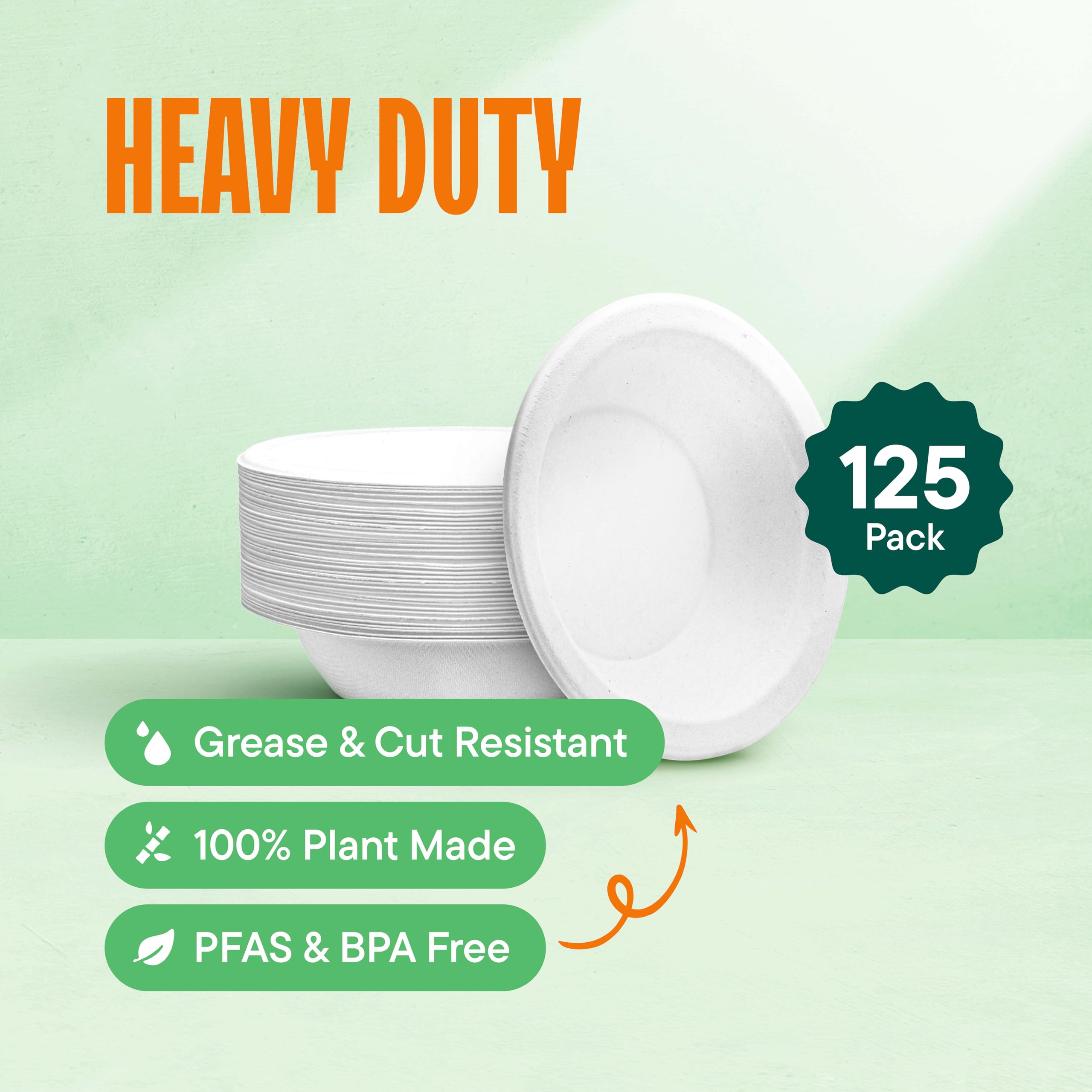 Cuencos 100% compostables resistentes de 12 onzas [paquete de 125] Cuenco de bagazo blanco desechable ecológico, hecho de fibras naturales de caña de azúcar, cuencos de papel biodegradables de 12