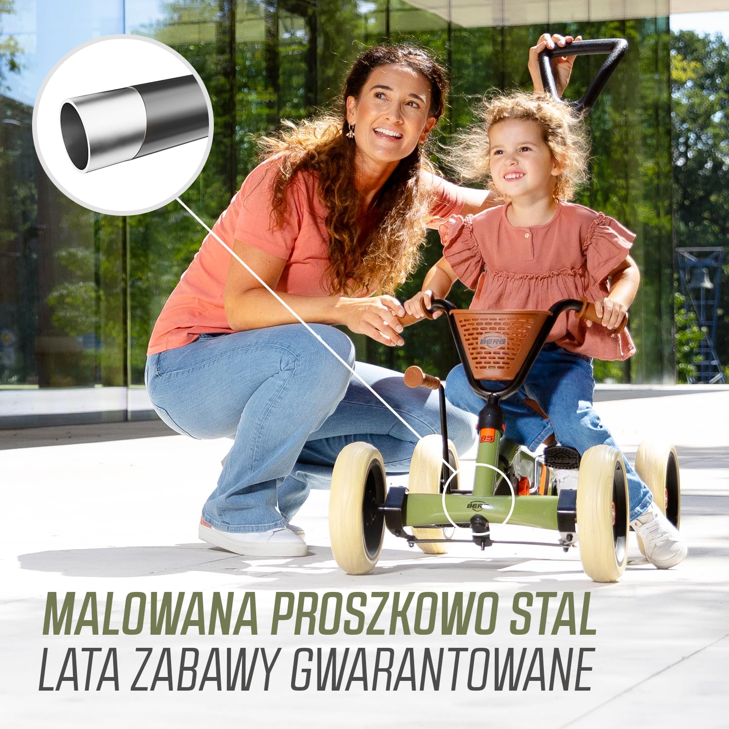 BERG Pedał Gokart Buzzy Retro 2 w 1 z drążkiem przesuwnym, pojazd dziecięcy, bezpieczeństwo i stabilność, zabawka dla dzieci w wieku 2-5 lat