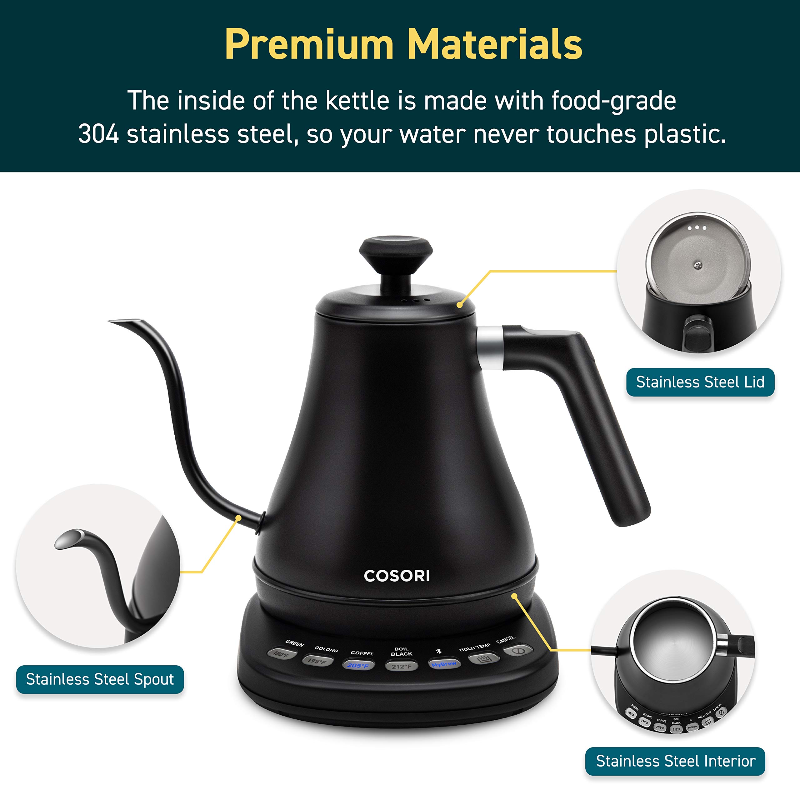 COSORI Electric Gooseneck Kettle Smart Bluetooth with Variable