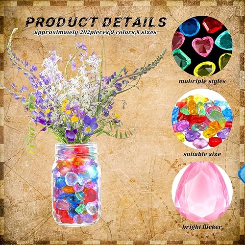 Miniatura 3 de Liliful 202 piezas de joyas del tesoro pirata, juguetes de gemas de acrílico brillantes, gemas falsas jumbo, diamantes de imitación de colores,