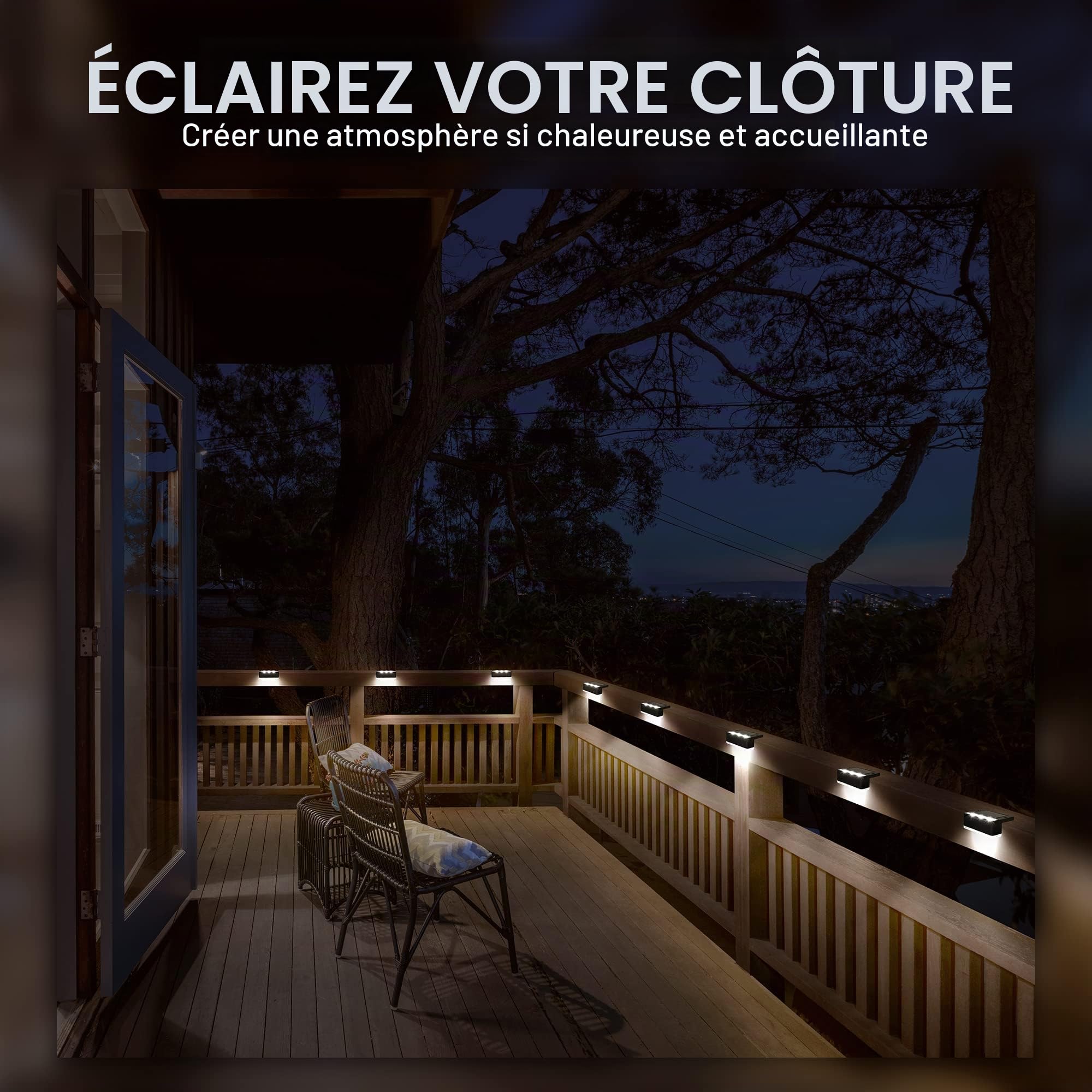 Solpex Lot de 16 lampes solaires d'extérieur pour clôture, étanche IP65, lumières LED d'extérieur pour terrasse, porche, escalier, cour, jardin, terrasse, piscine (noir, blanc froid)