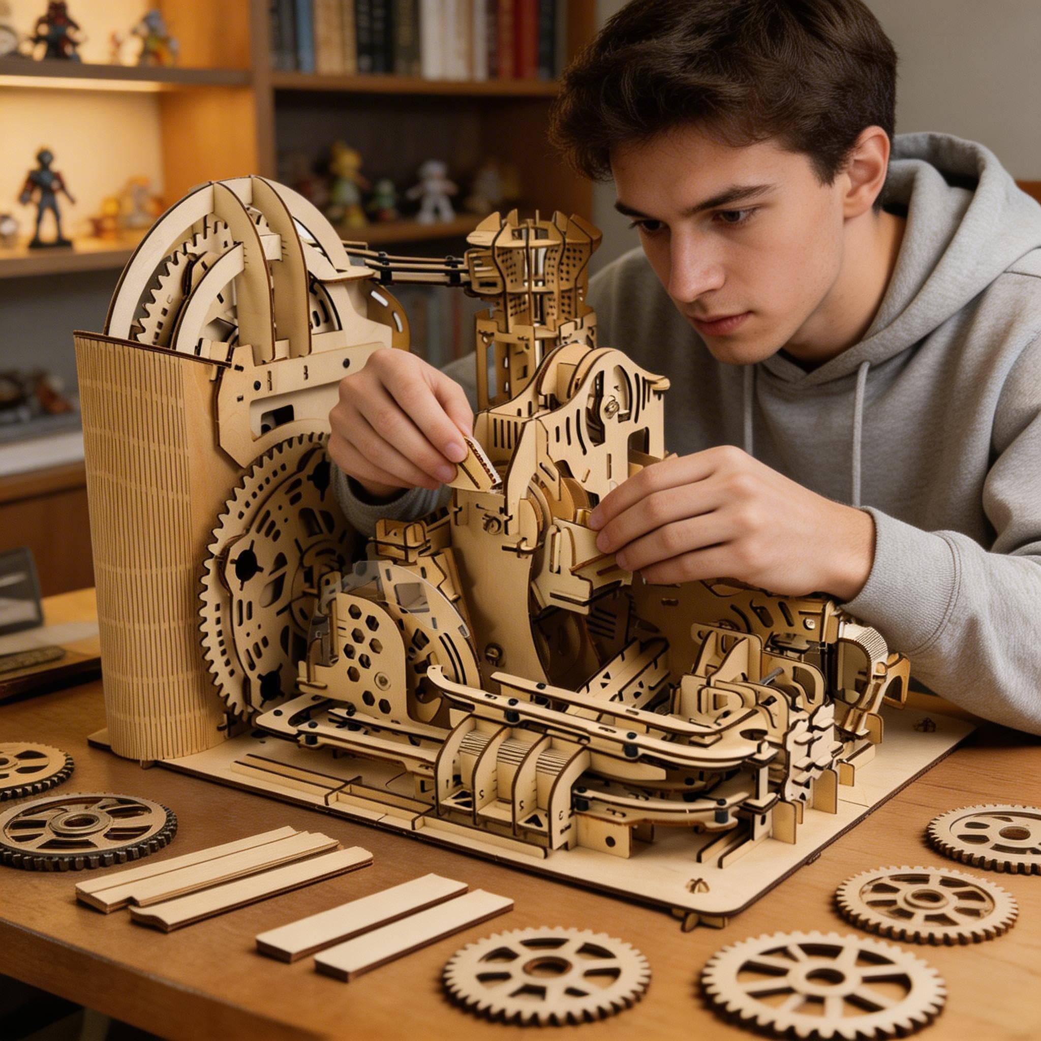 3D-Holzpuzzle, Kugelbahn, 1102 Teile, manuell & elektrisch, Dual-Modus, mechanische Zahnrad-Achterbahn, STEM-Modellbausatz, Geschenk für Erwachsene, Jugendliche ab 16 Jahren