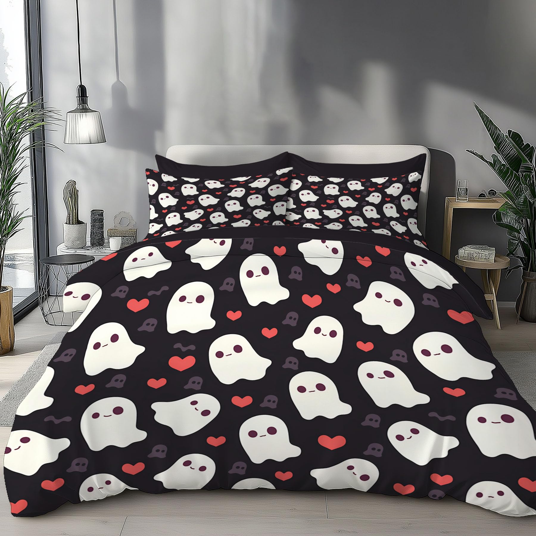 Housse de couette 140x200 fantôme mignon lavable en machine pour literie enfant sans pli