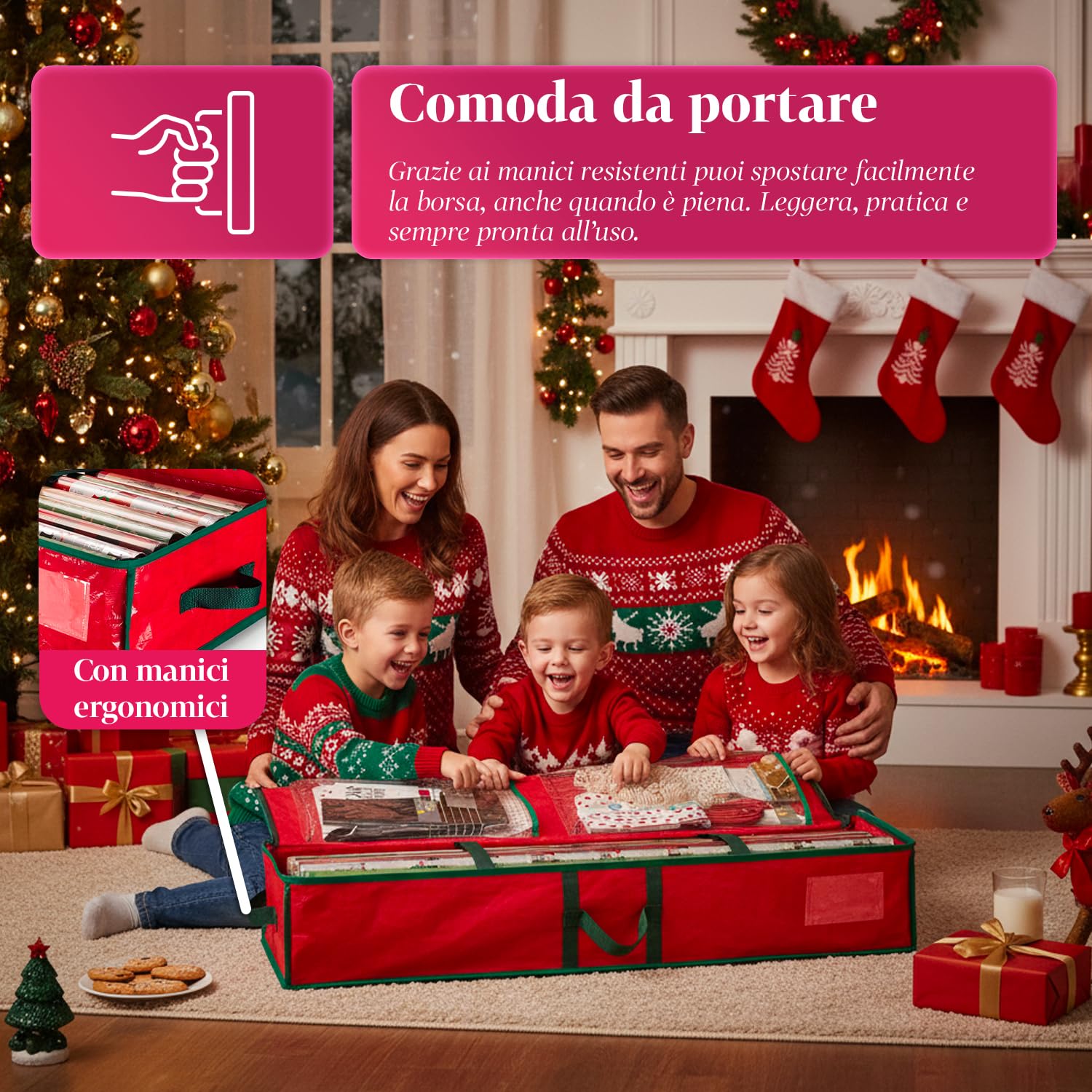 Avilia – Organizer per Addobbi Natalizi in Tessuto Oxford con Zip Robusta e Manici Rinforzati, Perfetto per Conservare Decorazioni Natalizie e Luci, Design Salvaspazio e Facile da Riporre