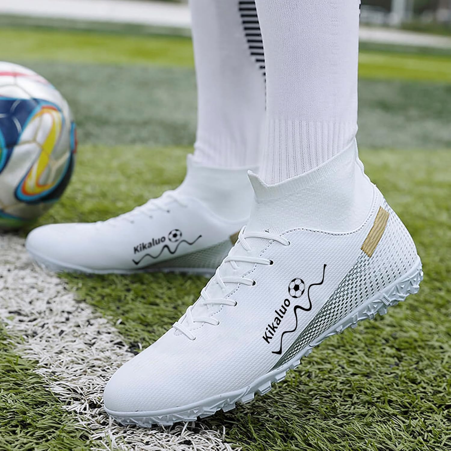 Men's Soccer Shoes Football Cleats High-Tops Lace-Up Non-Slip Spikes Athletic Baseball Sneaker - Image 2