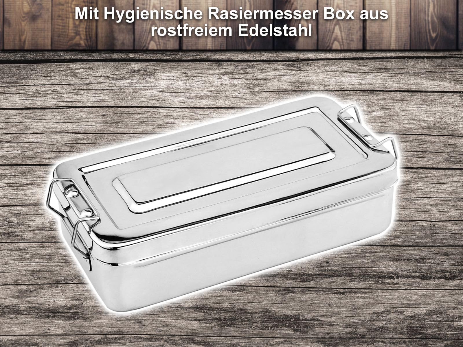 Rasiermesser Geschenk als 5-teiliges Bartpflege-Rasurpflege Set für Männer | Barber Set Geschenkidee für die klassische Nassrasur mit Solinger Schleifpaste inkl. Rasierschaum Schale & Aufbewahrungsbox