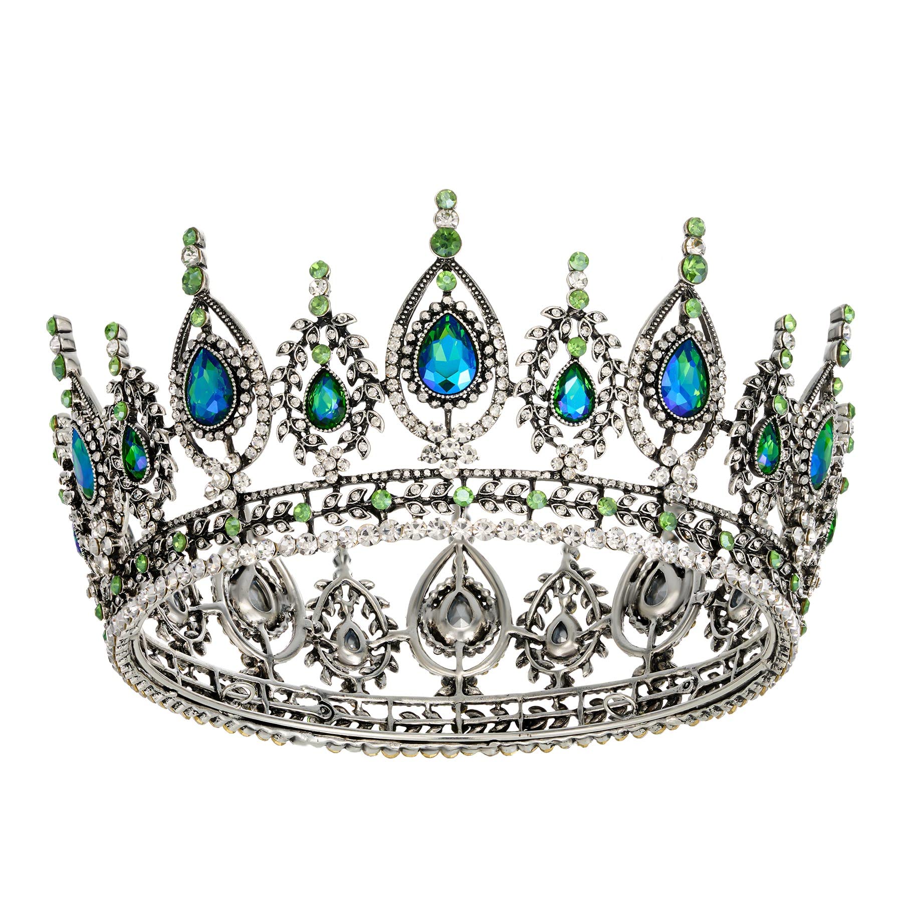 SWEETVRoyal Queen Crown, Wedding Tiara for Bride, Rhinestone Tiaras and Crowns for Women, Costume Headpiece for Birthday Cosplay Party Celebration, Multicolor Green