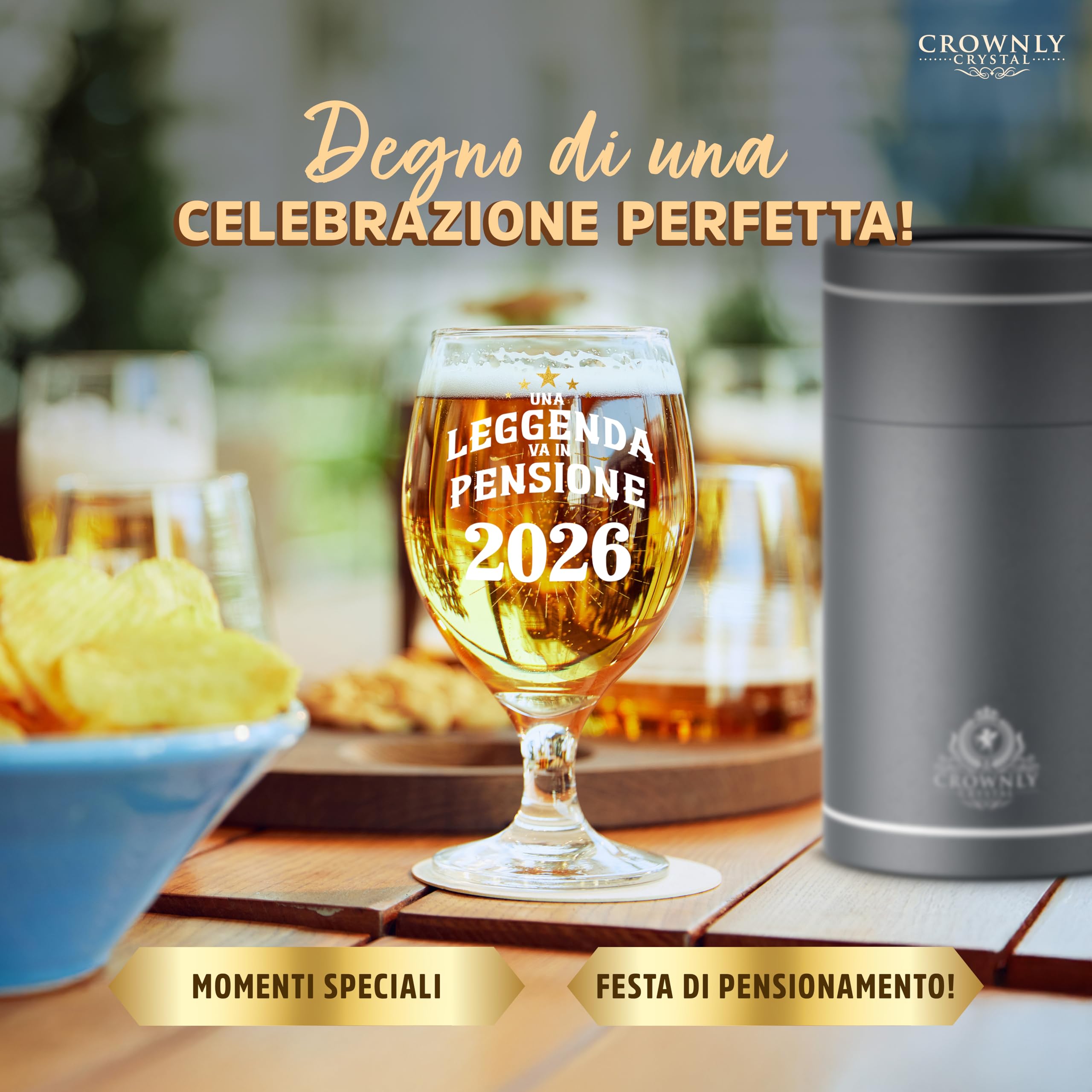 CROWNLY CRYSTAL Bicchiere Da Birra Personalizzato Regalo Pensione Uomo Con Scritta Una Leggenda Va In Pensione 2026 In Vetro Elegante Con Scatola Regalo Premium Per Festa Pensionamento