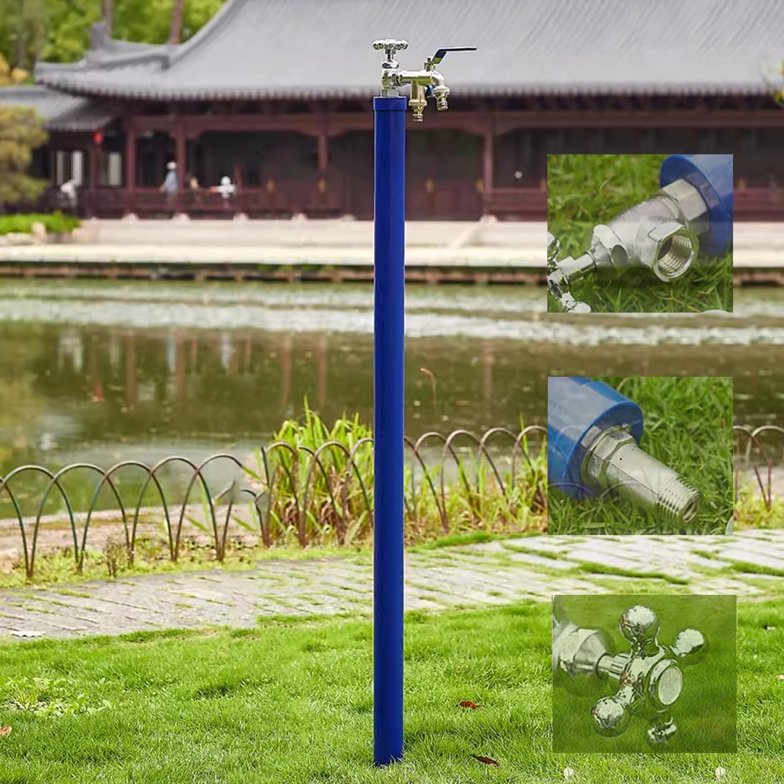 BHGFYXBS Stainless Steel Outdoor Garden Water Column, 150Cm Freestanding Faucet Post, Freeze-Proof Dual Faucet Hose Bib Hydrant For Easy Water Access,size_name-100cm