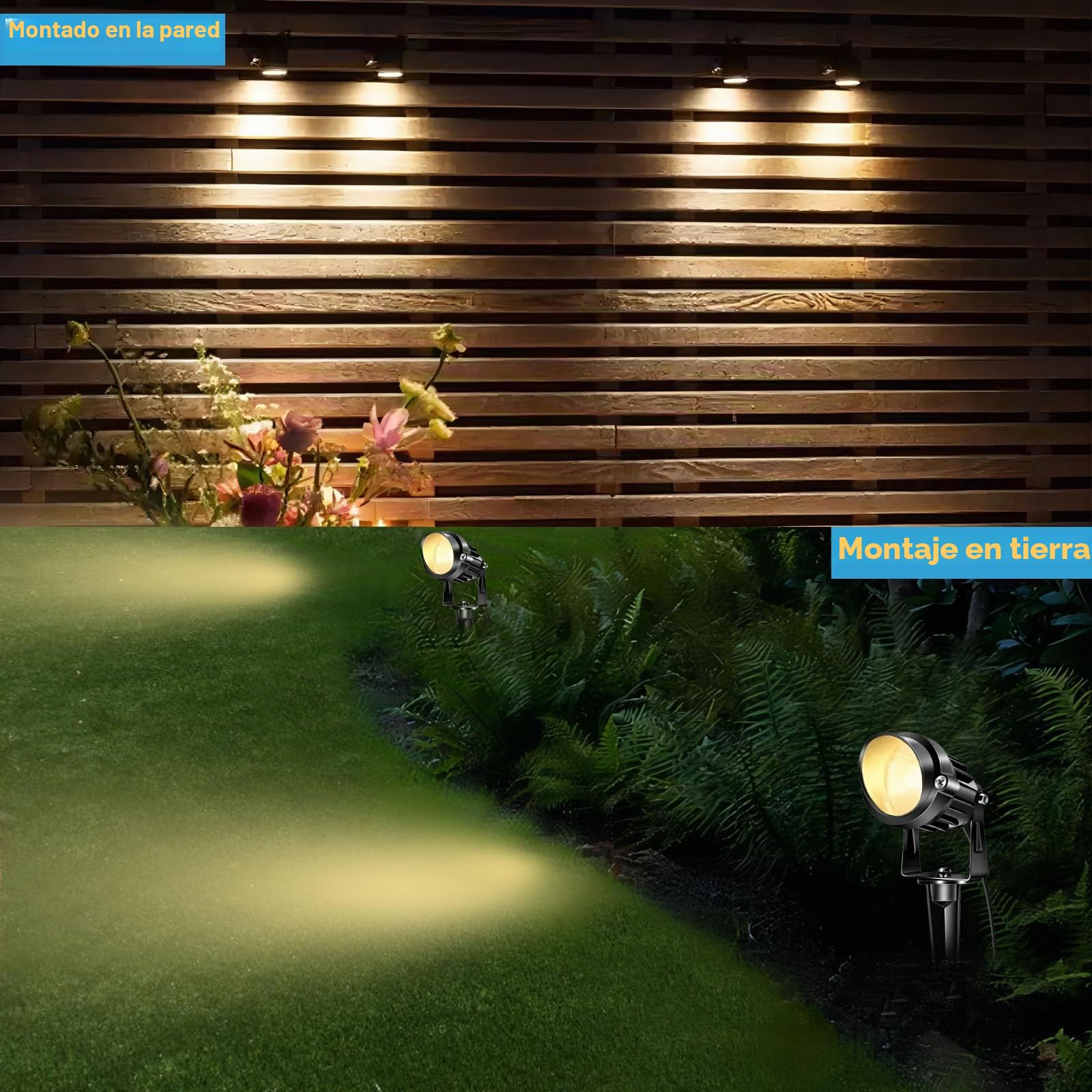 4PCS Foco Proyector Exterior Foco COB LED con Estaca Lámpara Luz Blanco Cálido IP66 12V 24V 10W Impermeable LED Bombilla Exteriores para Jardín Aire Libre Césped Patio Decoración