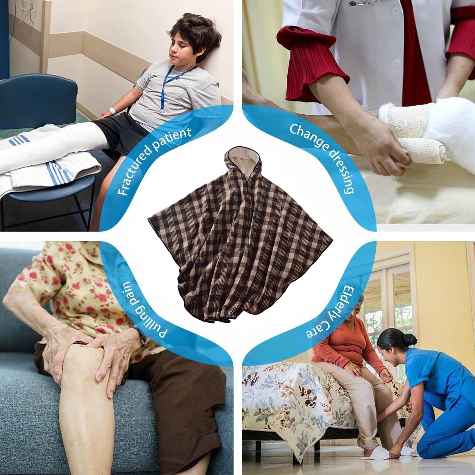 Manta de forro polar con capucha para silla de ruedas, manta térmica de cuerpo entero para adultos, manta ligera de invierno para sillas de ruedas (marrón)