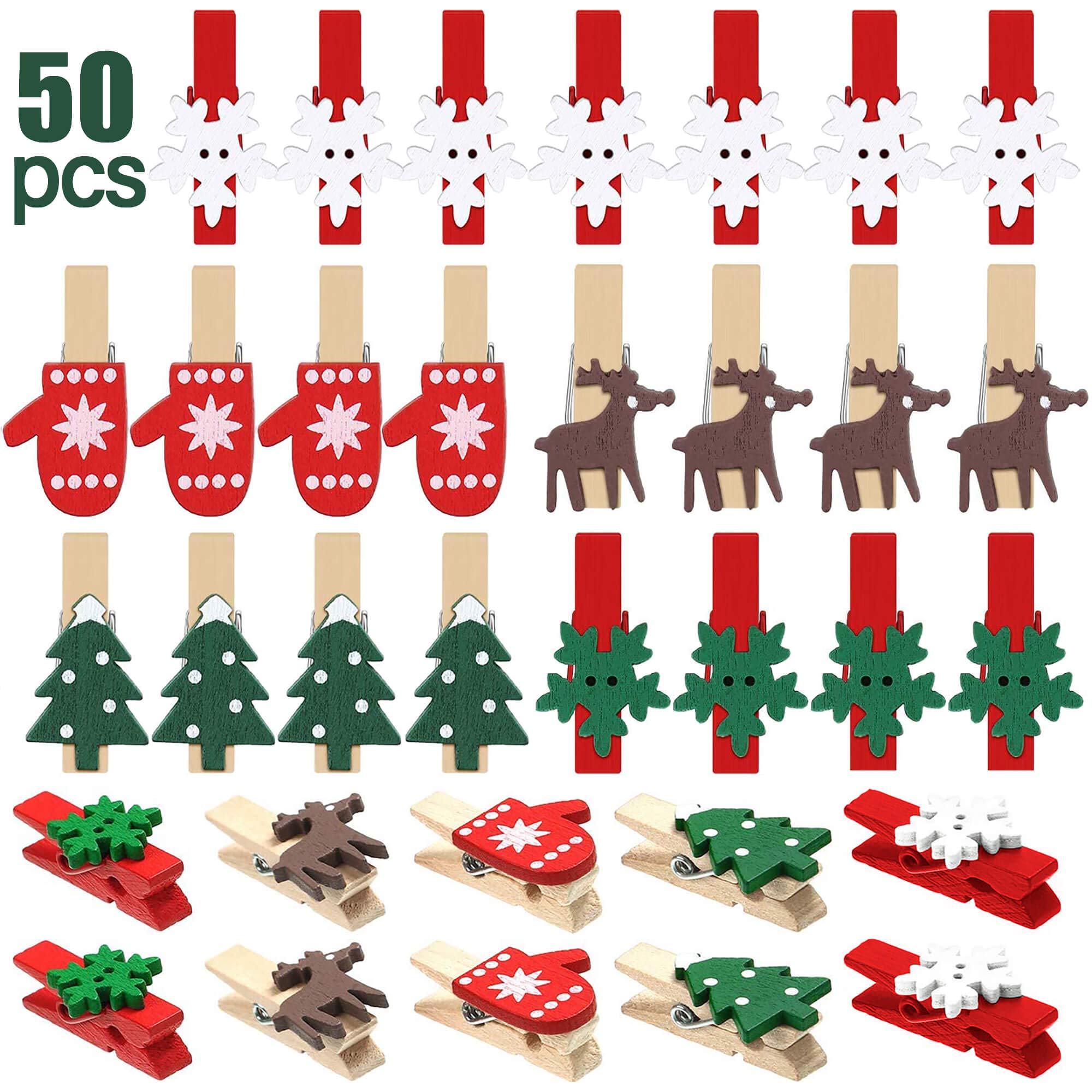 Mini Clothes Pins, Christmas Wooden Photo Clips Mini Clothespins 50 Pack Small Clothes Pin Tiny Wood Clip for Crafts, Picture Display, Hanging Decorative Polaroid, Little Baby Shower Cloths Pin