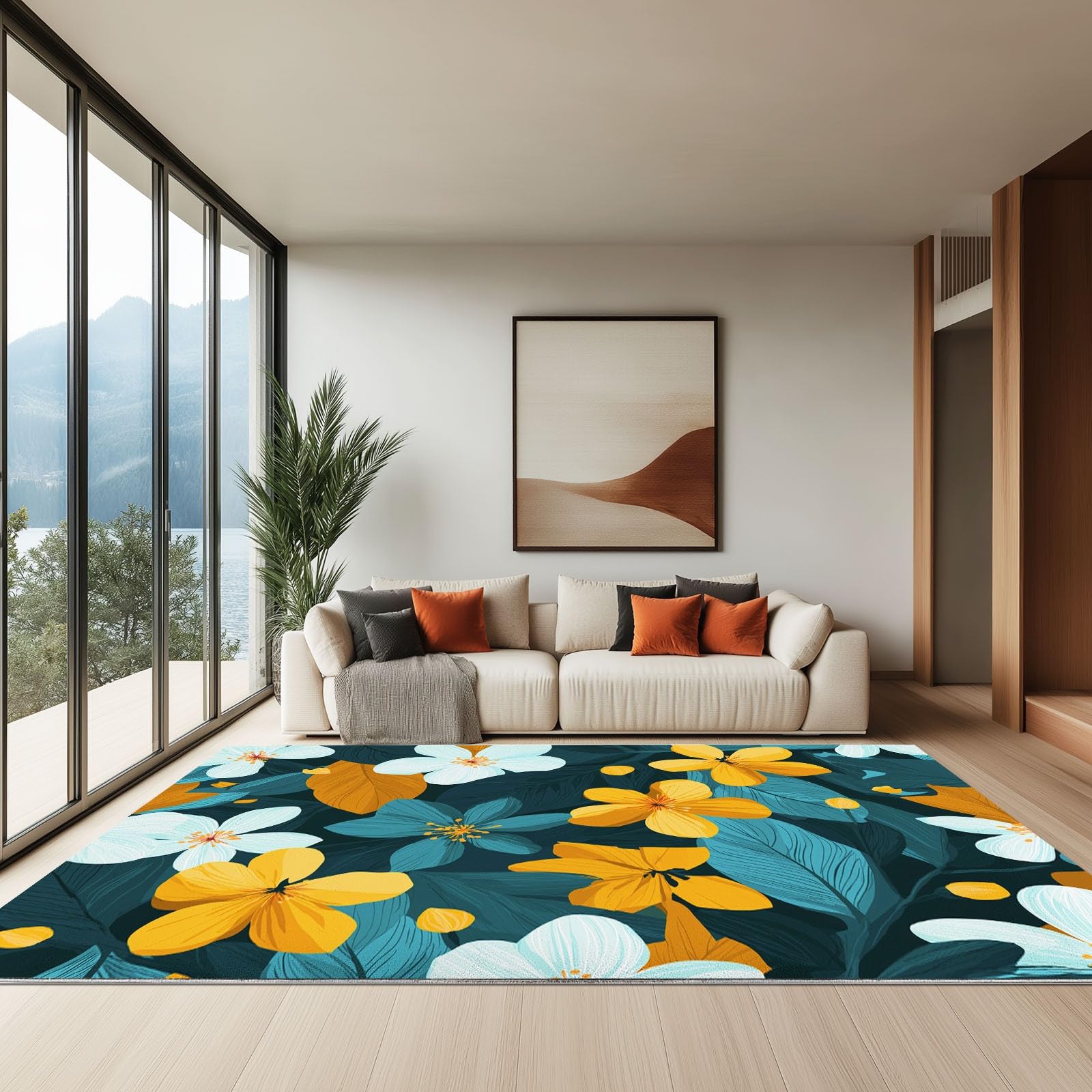 Generisch Modny dywan botaniczny do ogrodu, łatwy w pielęgnacji, z krótkim włosiem, zielony, 180 x 240 cm, nadaje się do prania w salonie i sypialni, antypoślizgowy spód i przyjazny dla zwierząt