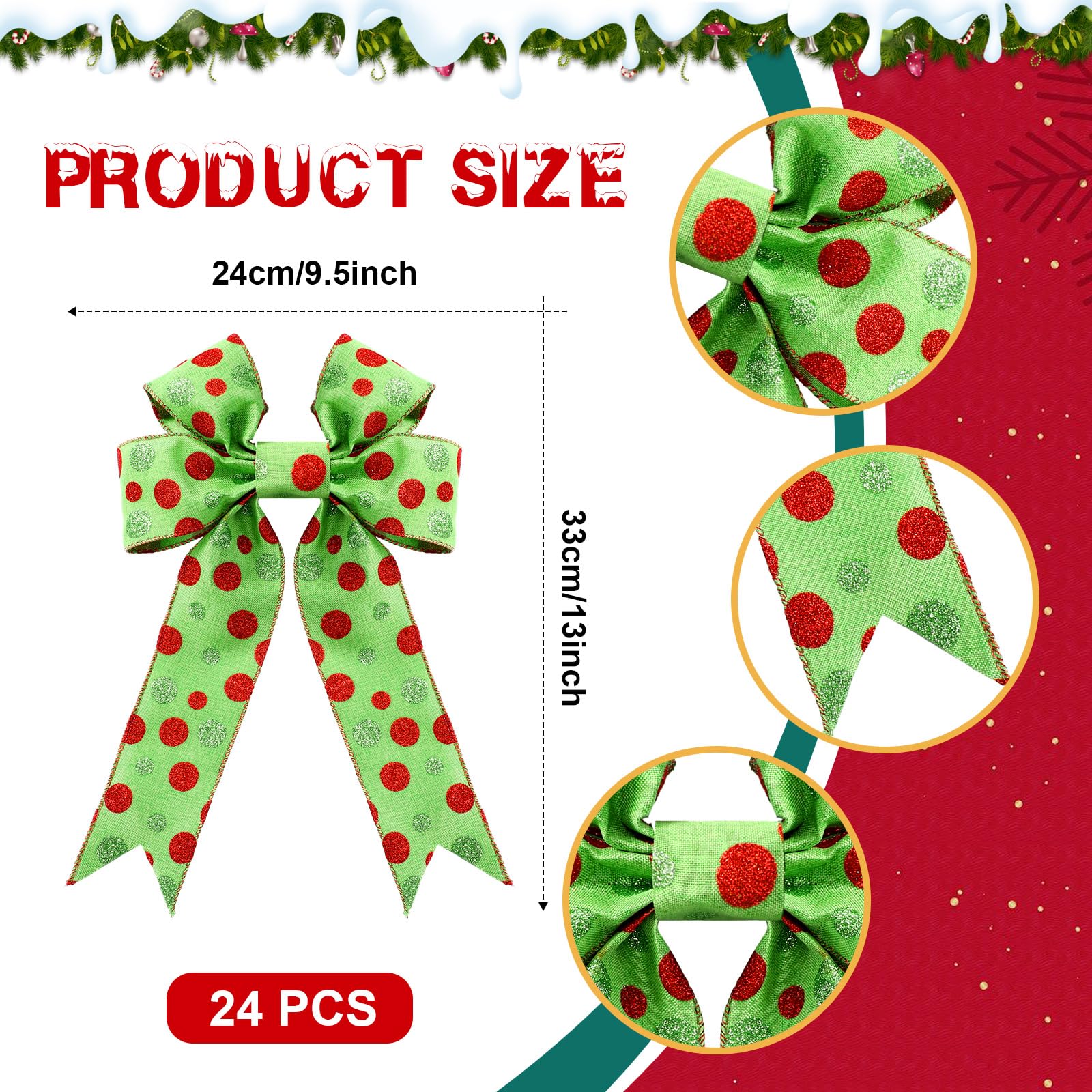 Jexine Lot de 24 nœuds en ruban pour couronne de Noël - 17 x 14 cm - Pour intérieur et extérieur - Pour sapin de Noël, cuisine, cadeaux, fêtes, décorations de vacances (style fantaisie, toile de jute)
