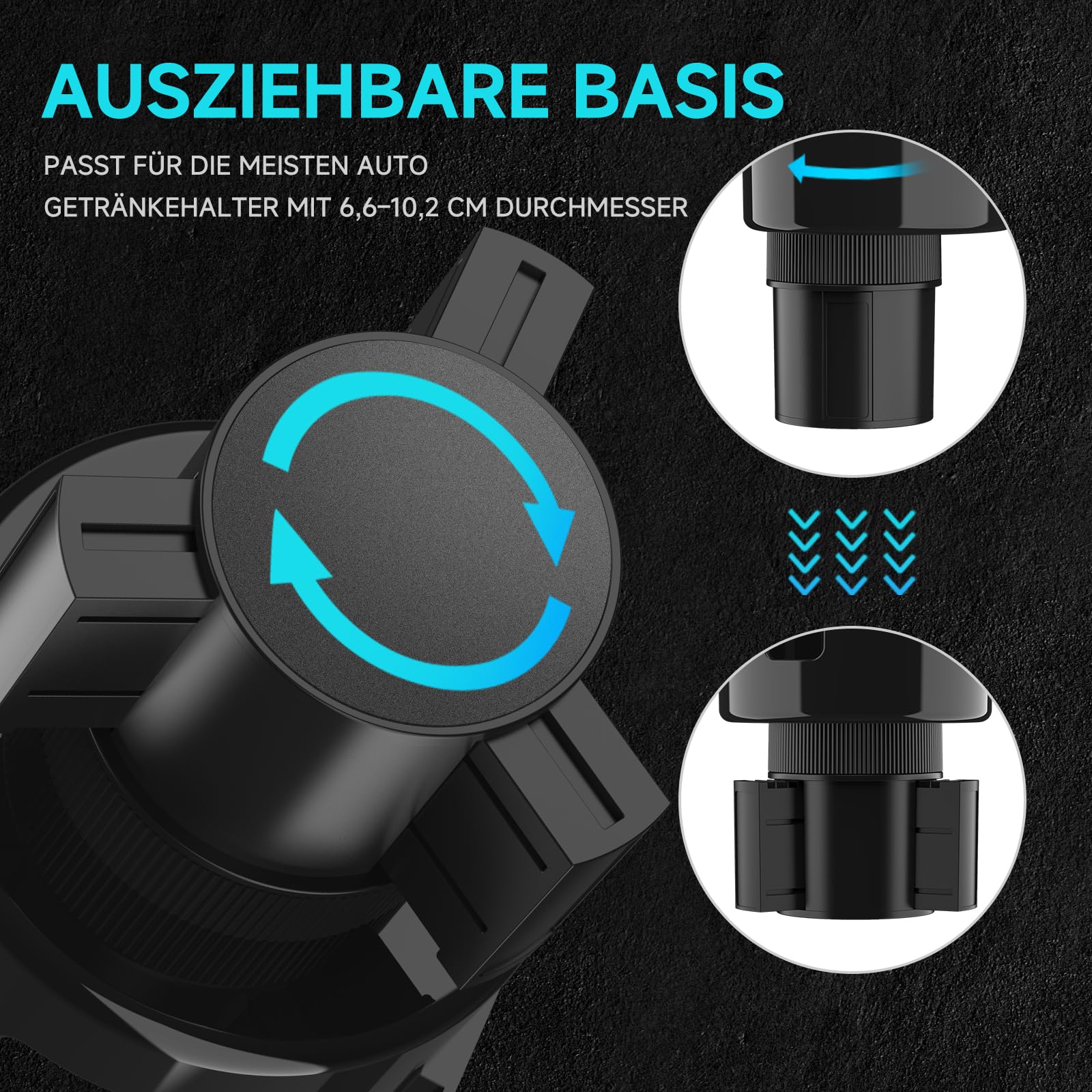 DYLEN Getränkehalter Auto, Becherhalter Auto mit 24cm abnehmbarem Tisch | Flaschenhalter Auto Kompatibel mit Stanley, andere große Flaschen in 0,5-1,5L (7,0-10,7 cm)