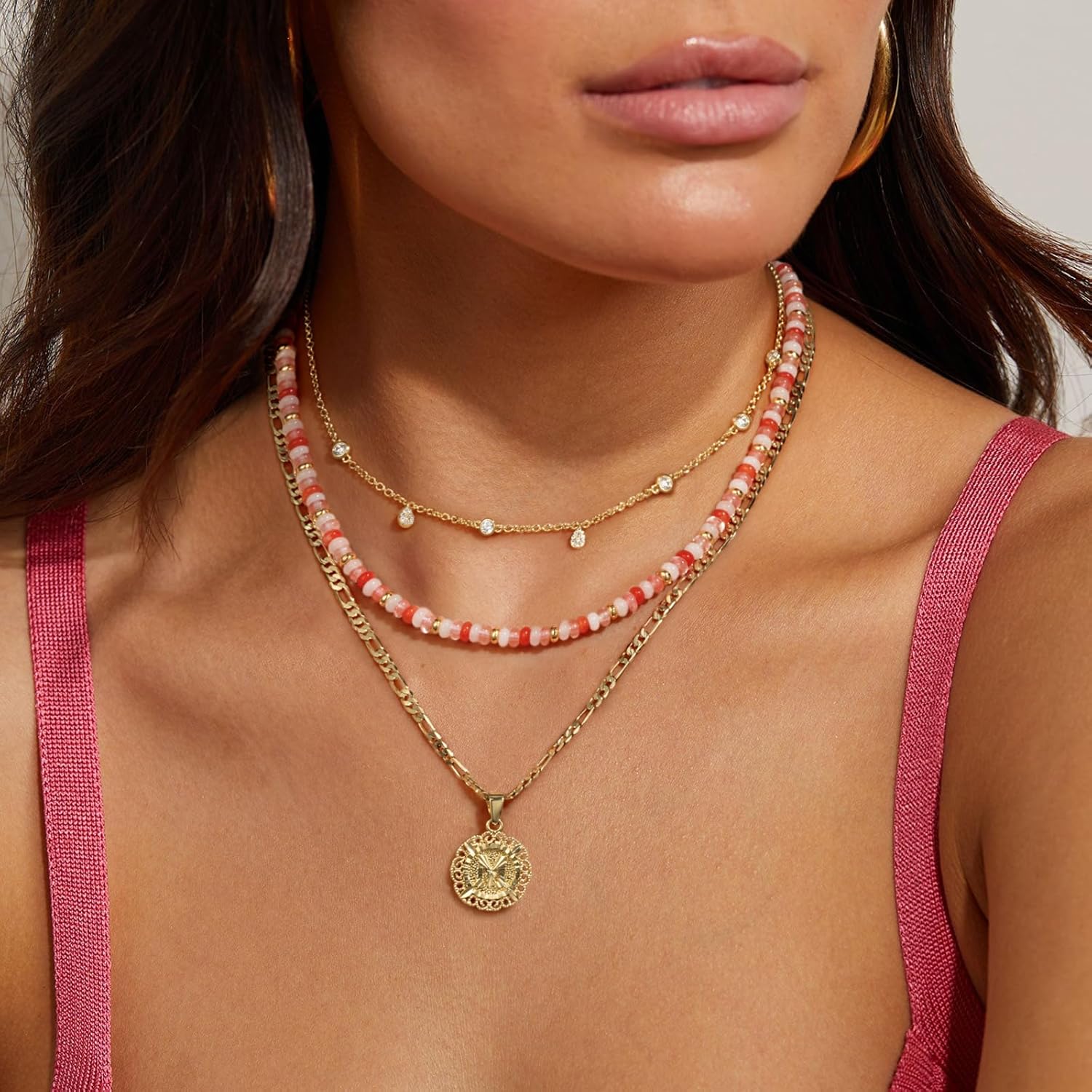 KissYan Boho Beaded Choker Necklace for Women, Gemstone Choker Natural Stone Freshwater Pearl Surfer Necklaces 14K Gold Plated Summer Beach Handmade Jewelry - Image 3