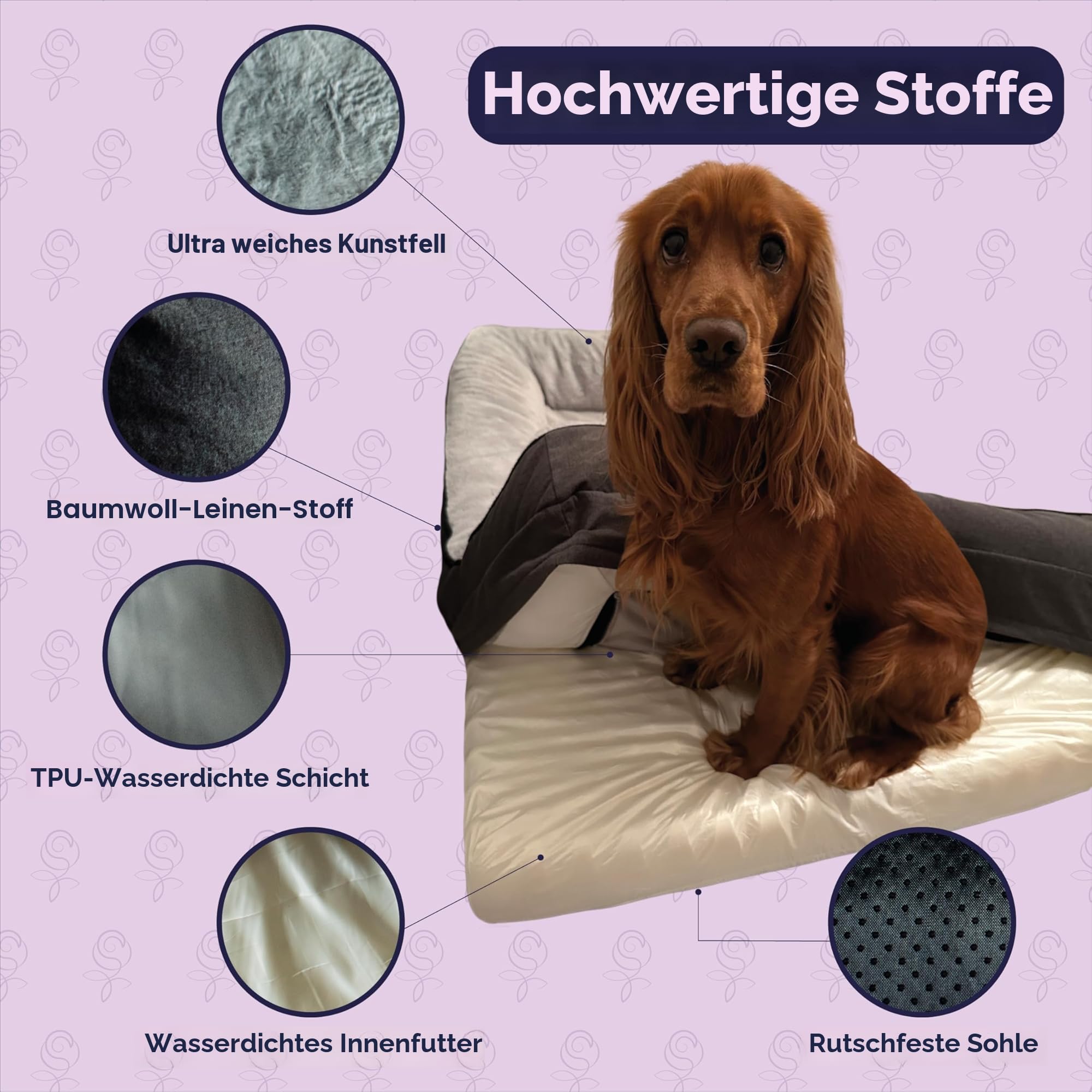 XLarge Orthopädisches Hundebett für Grosse Hunde, Hundecouch mit hohem Rand, Haustierbett, Hundesofa waschbar, Baumwollleinen und Kunstpelz (Grau, XL(106 * 80 * 20cm))