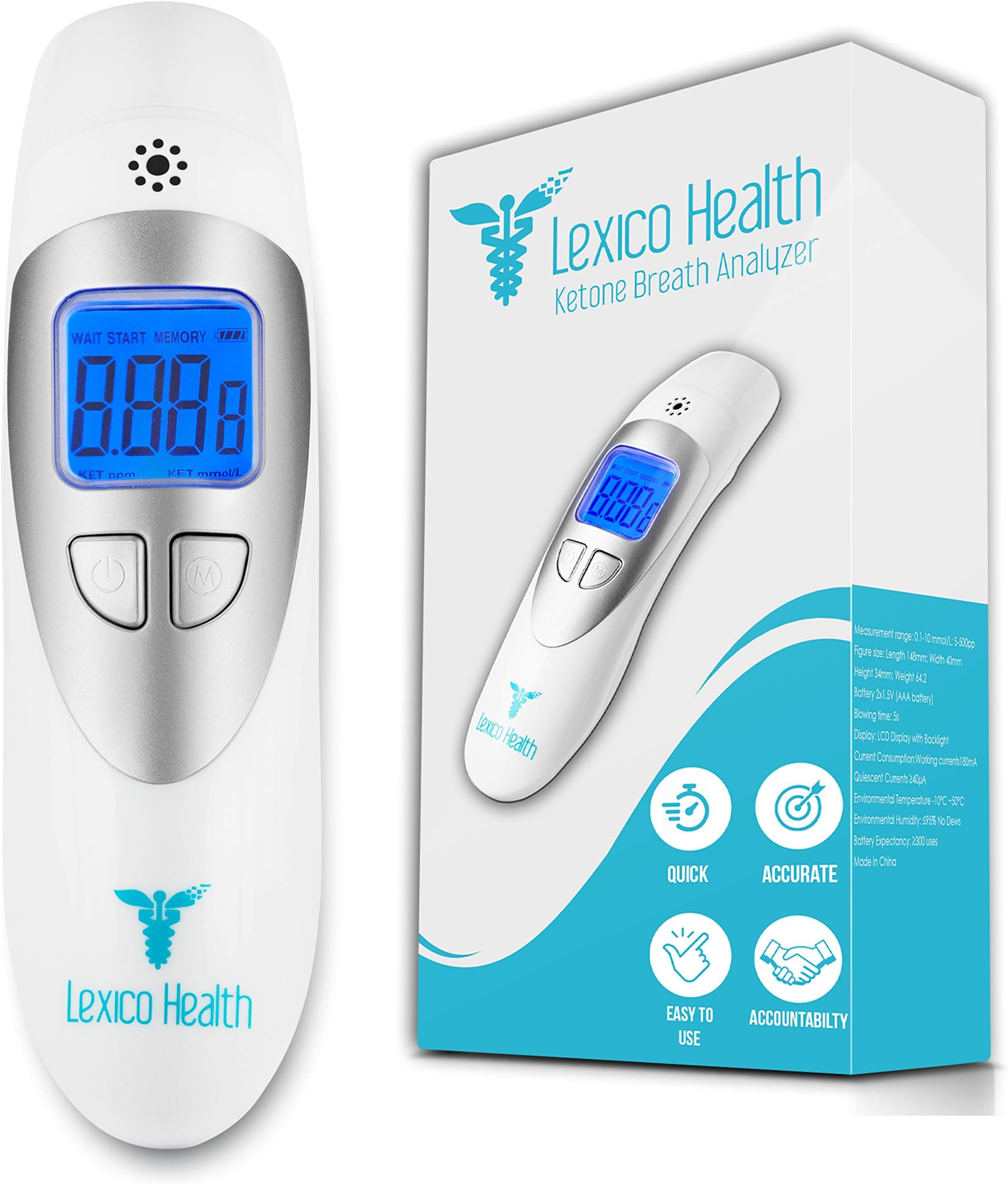 Ketone Breath Analyzer by Lexico Health, A Ketosis Meter That Will be Your Keto Diet's Best Friend, Monitor Your Ketones with an Accurate Test Kit, No Blood Strip Required for Precision Testing