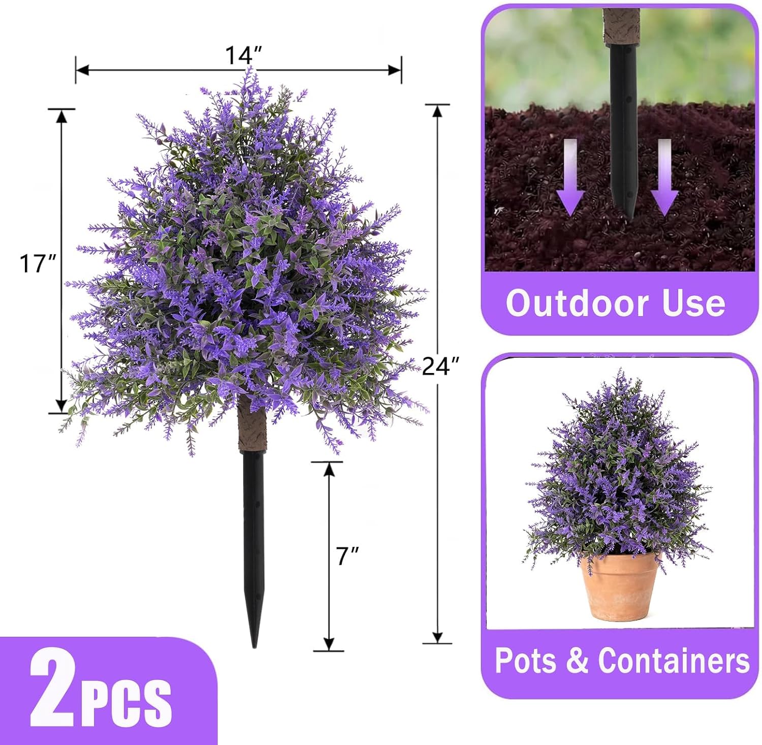 26'' Artificial Boxwood Topiary Balls Set of 2Carrying Acorns – Faux Evergreen Shrubs for Outdoors UV Resistant, Fake Bushes & Greenery Decor for Front Porch, Garden, Patio (Lavender)