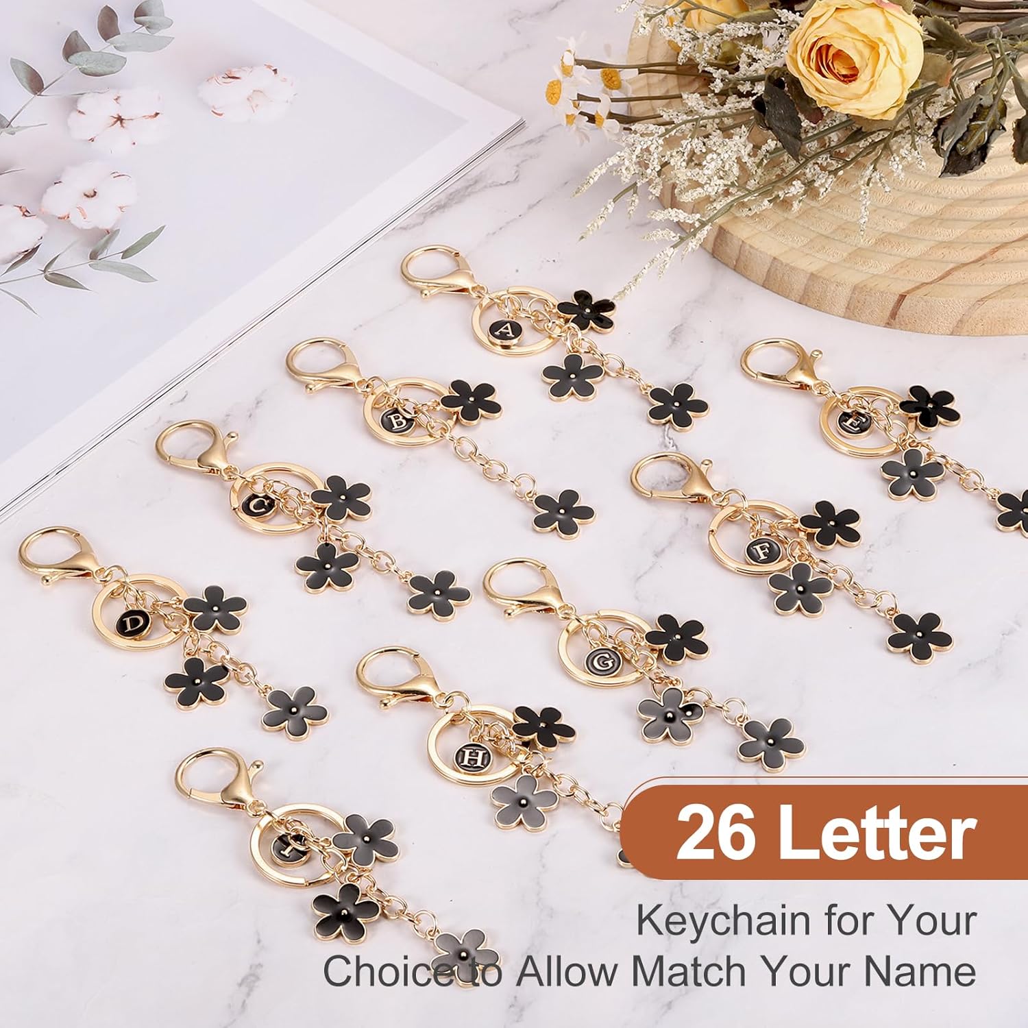 MECCANIXITY Initial Letter Keychain, Cute Flower Keychain Alphabet Keychain Charm for Women Girls - Image 4