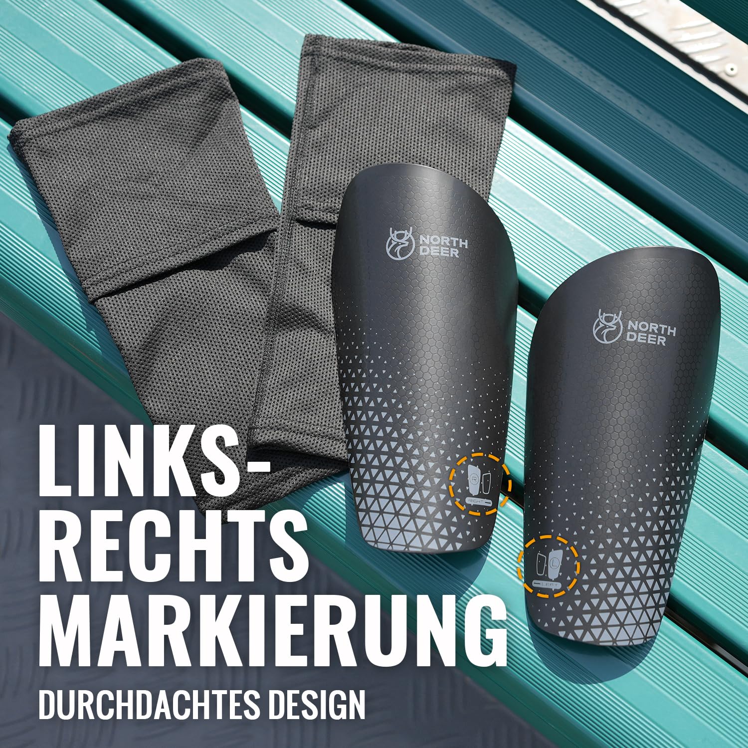 Northdeer Schienbeinschoner inkl. Stutzen mit Optimierter Einstecktasche - Schienbeinschoner Fußball zum Einschieben (Schwarz M - 2 Paar Halter)