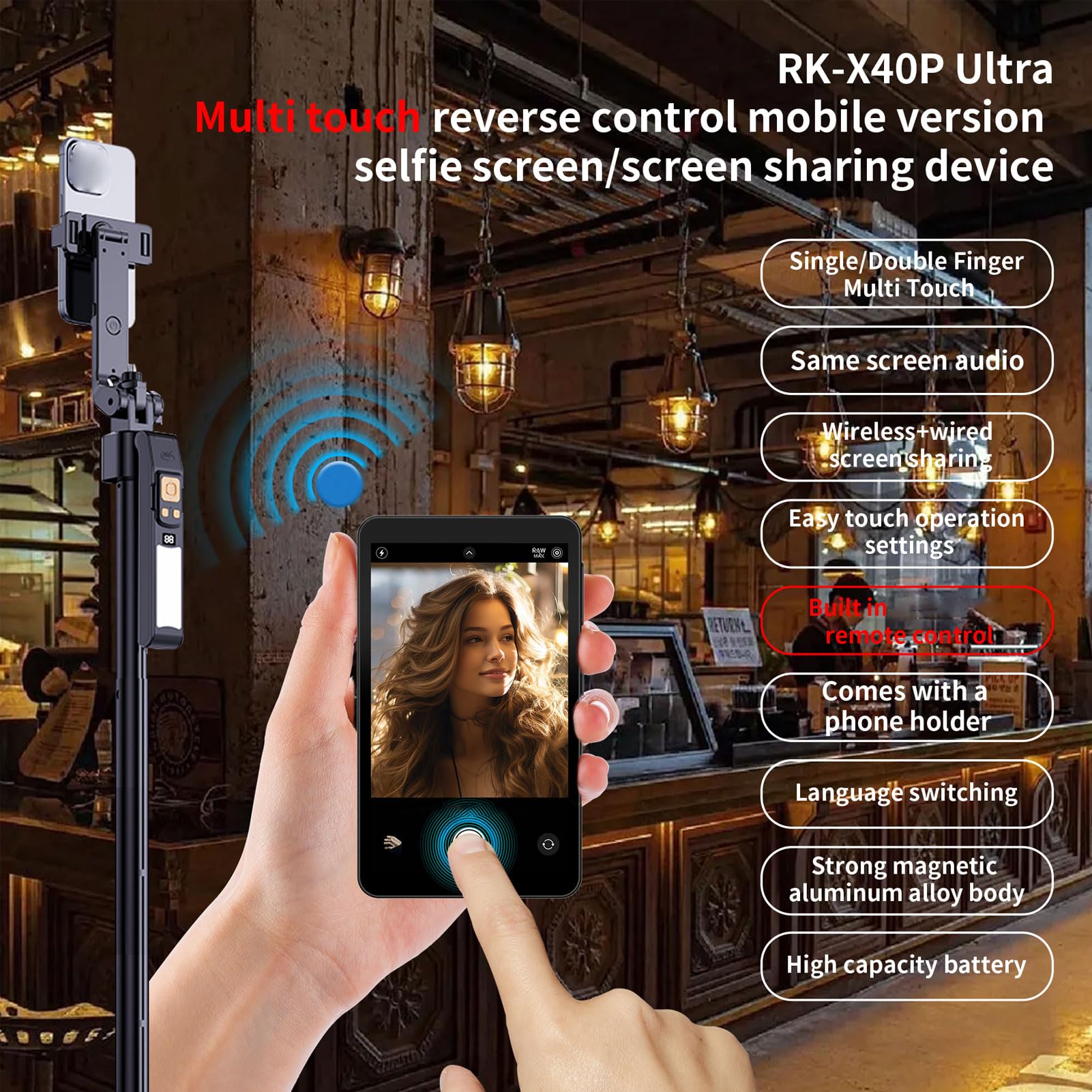Pantalla para Selfies de Teléfono, Pantalla Táctil Inalámbrica HD de 4 Pulgadas con Bluetooth para Vlog, Transmisión en, Aleación de Aluminio, 2300mAh