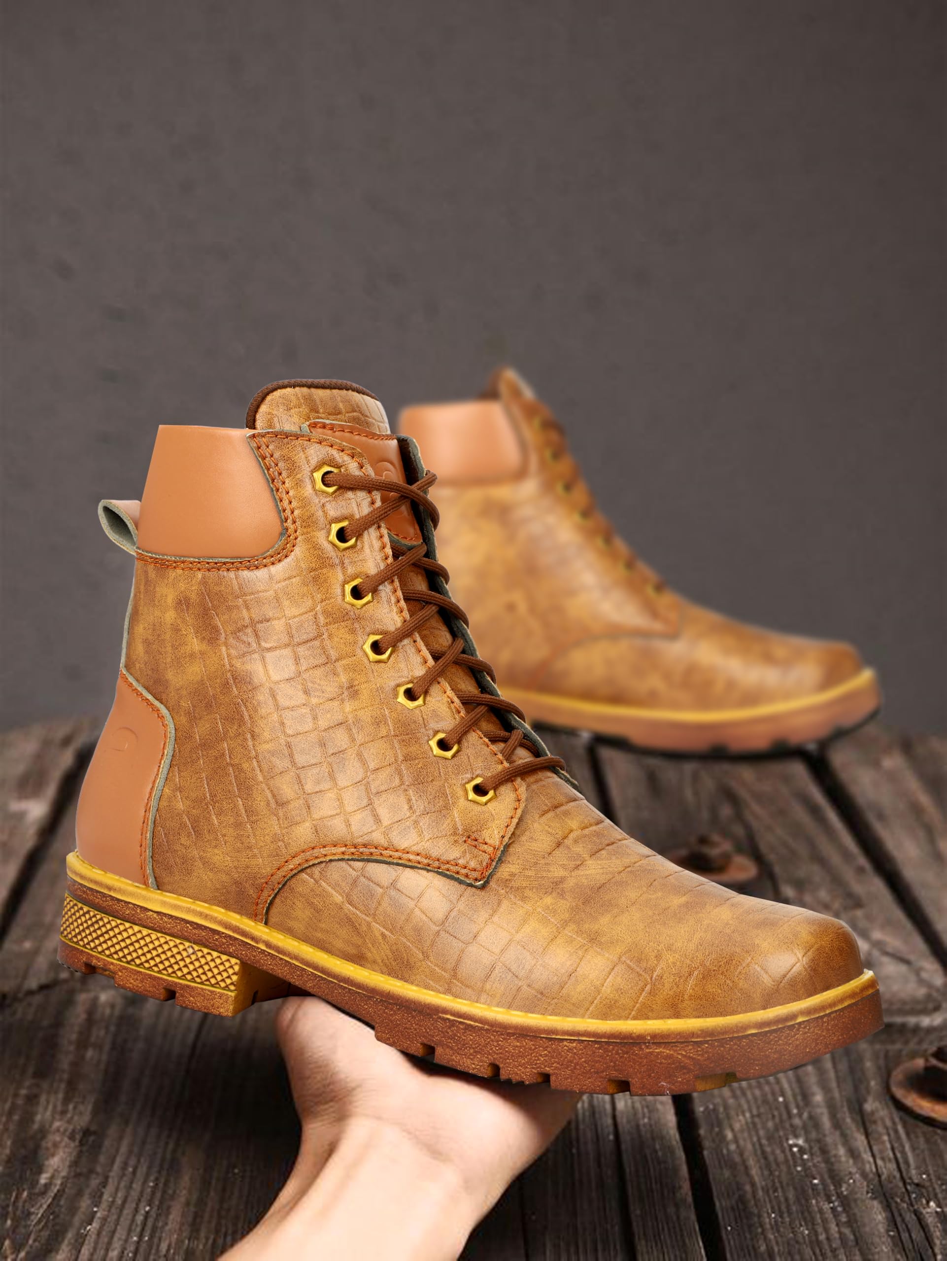 ARICS Moto Inspired Mild water proof High top ankle Snow boots for Men (BROWN, UK Footwear Size System, Adult, Men, Numeric, Medium, 8) 1