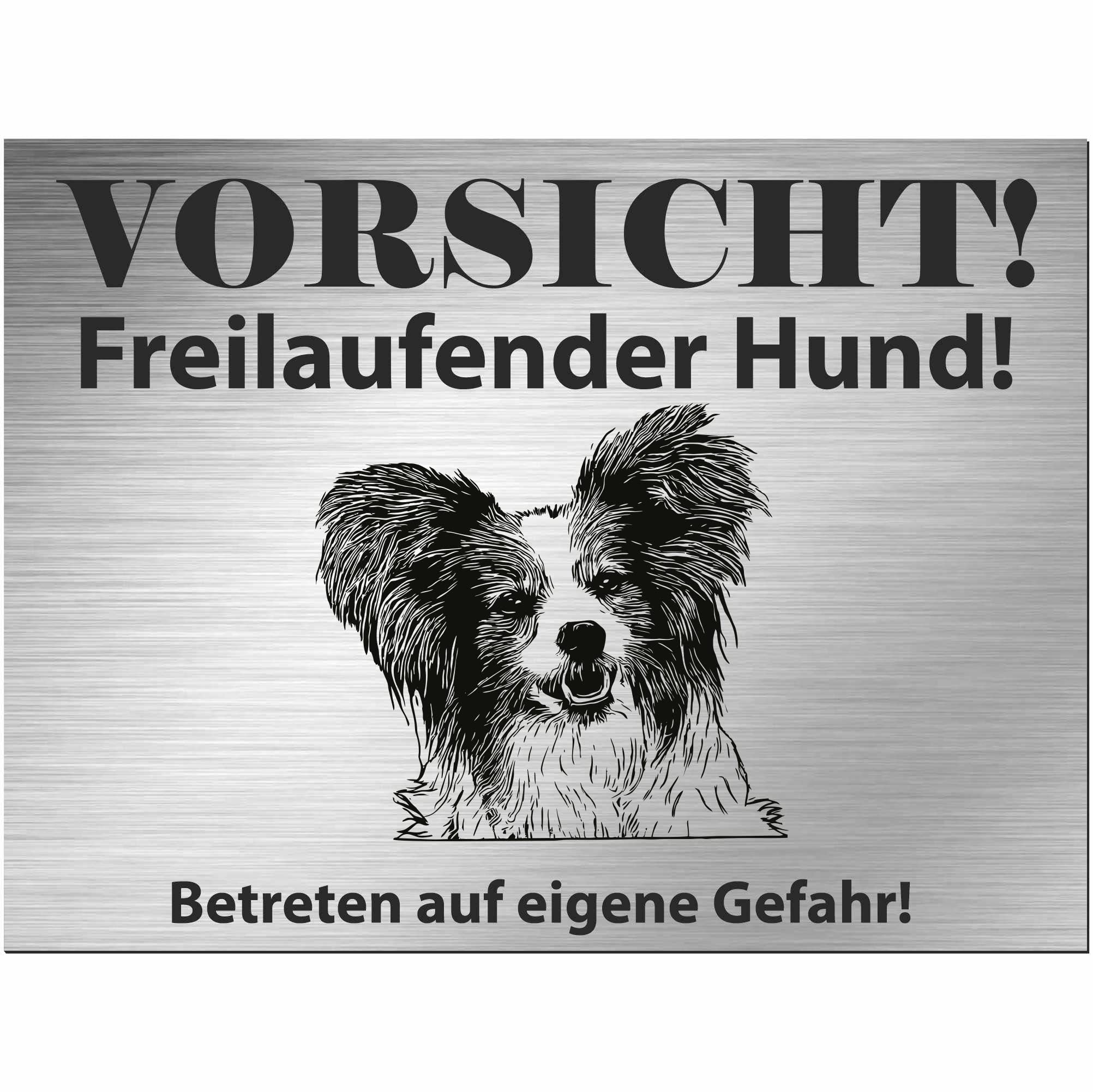Plaque attention chien en marche libre INDIGOS UG en acier inoxydable 60x40cm