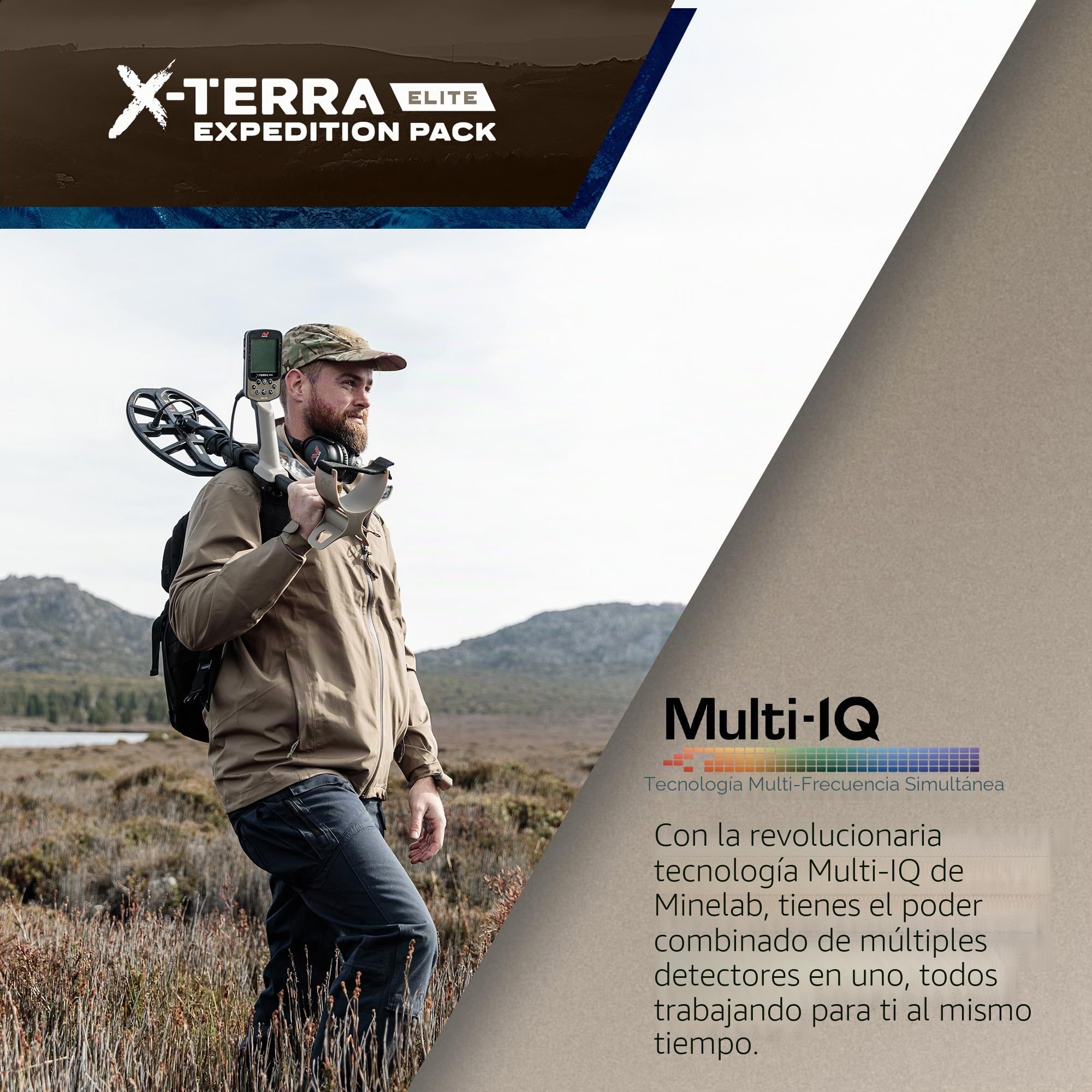MINELAB X-Terra Elite Expedition Bundle, impermeable, All Terrain Treasure Metal Detector, Multi-IQ Precision Targeting, Incluido V8X Coil, V12X Coil, ML85 auriculares, cable de carga y bolsa para el