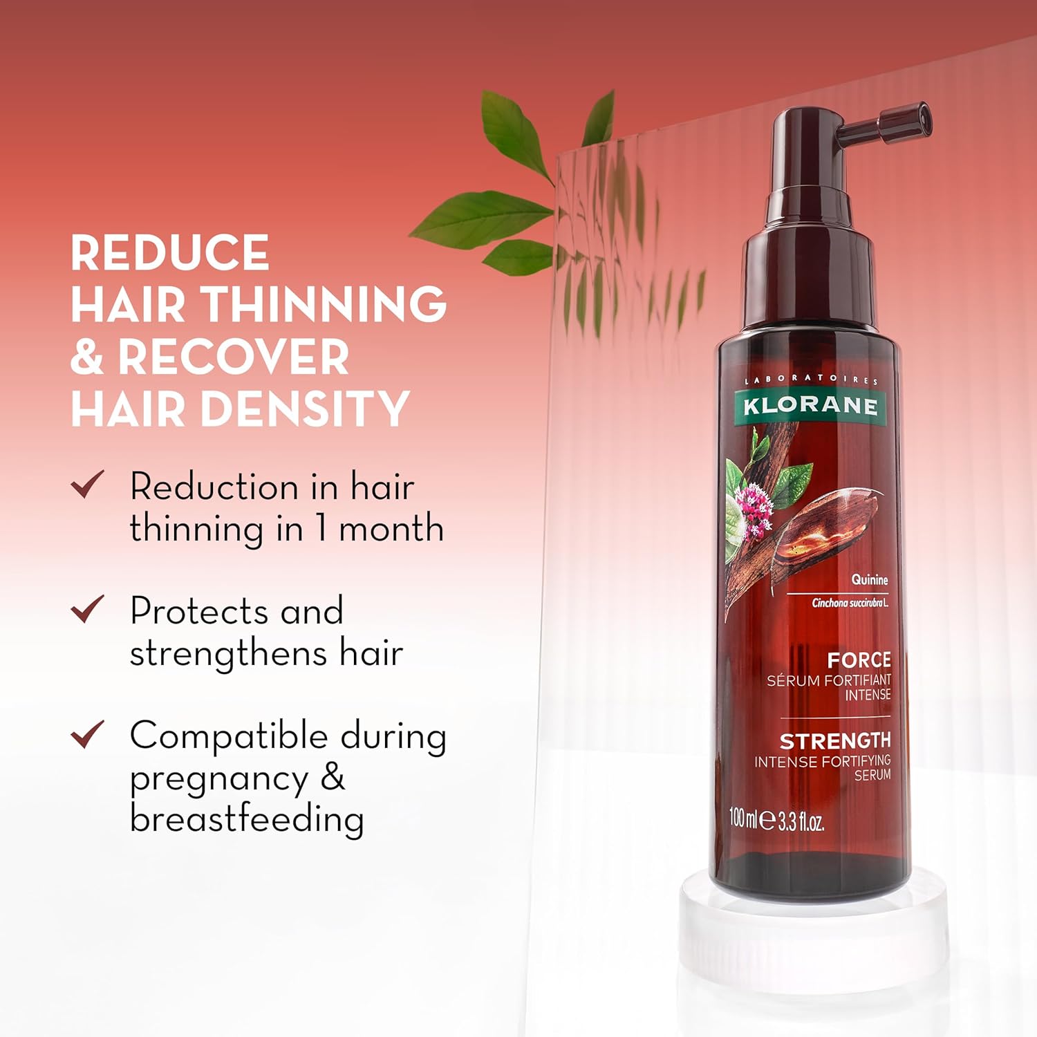 Klorane Intense Strengthening Serum with Quinine - Natural Alternative for Hair Thinning - Support Thicker, Stronger, Healthier Hair - Men & Women - Non-Greasy, Leave-in Formula - 3.3 fl. oz. - Image 2