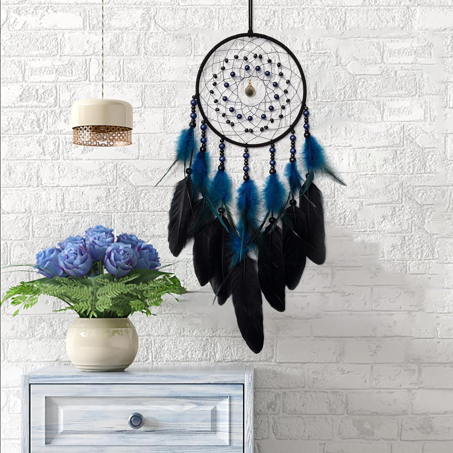 Blue and Black Dream Catcher with Pendant