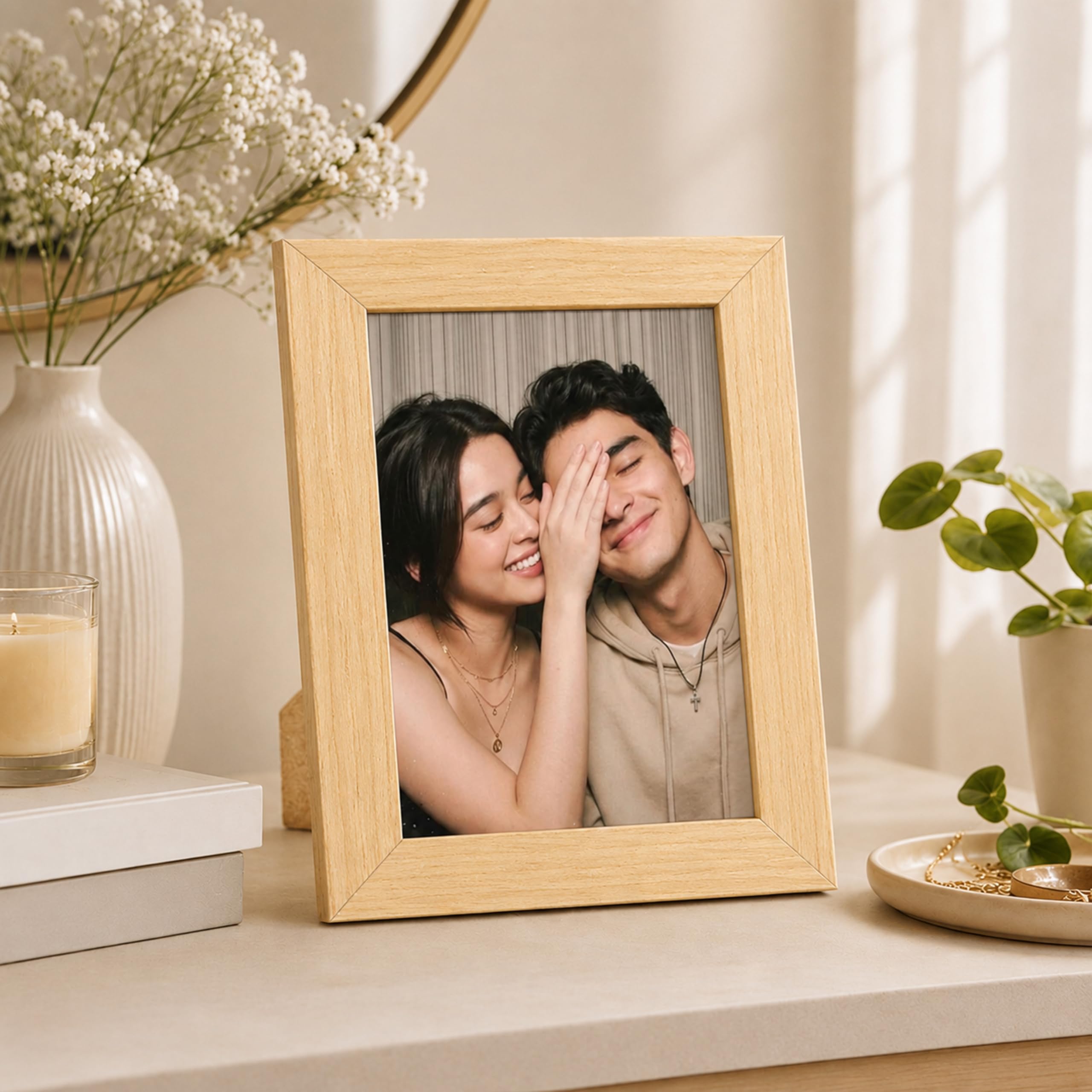 Art Street Table Rectangular Wood Wall Mount Photo Frame For Home & Office Decoration Size (4X6 Inch) Beige