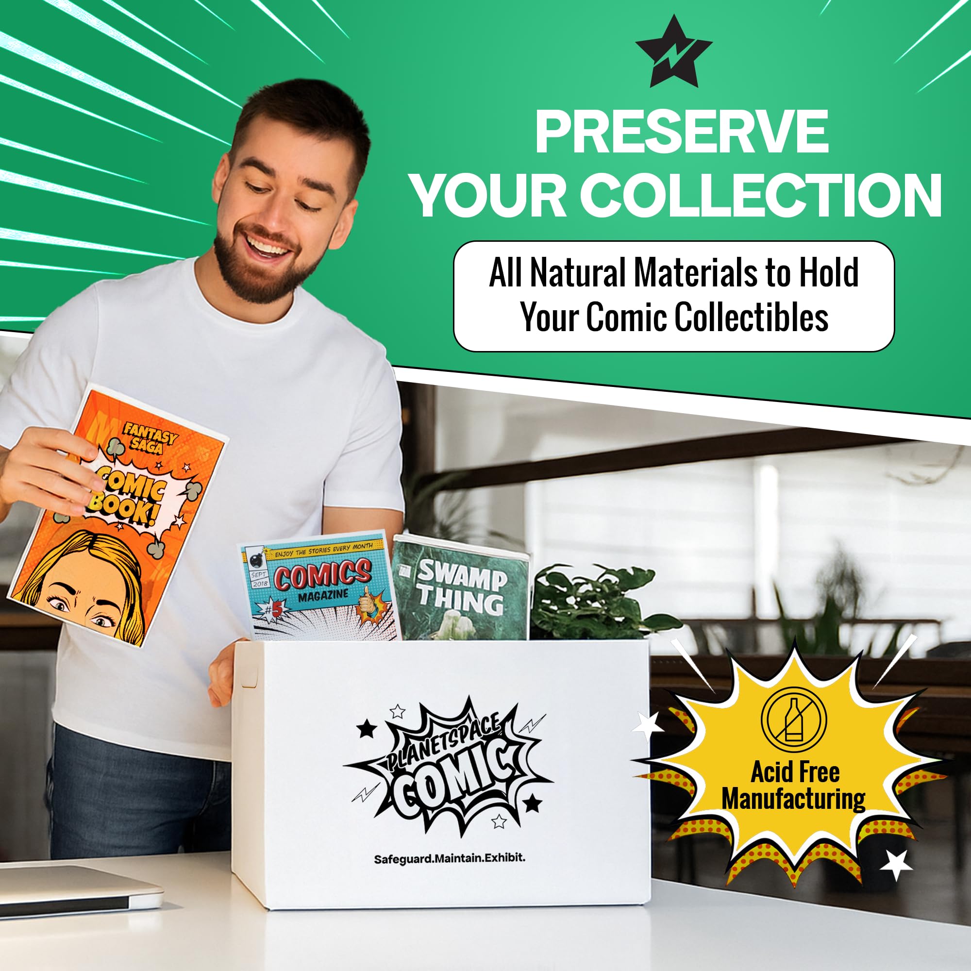 PlanetSpace Comic Aufbewahrungsbox für Bücher, 22 Boxen mit 6 Trennwänden (jede Box speichert bis zu 175 Comics) – kurzes stapelbares Design mit Staubschutzdeckel | Starke Struktur & säurefreie