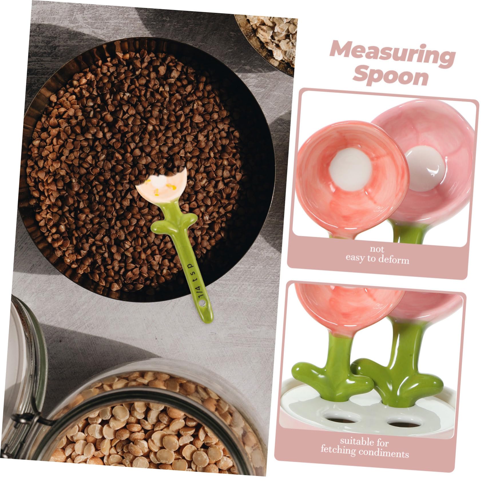 Cucchiai Misuratori in Ceramica Forma di Fiore con Base Porta Cucchiai per Misurare Zucchero Spezie e Ingredienti da Cucina Pratici per Cottura e Preparazioni Dolciarie
