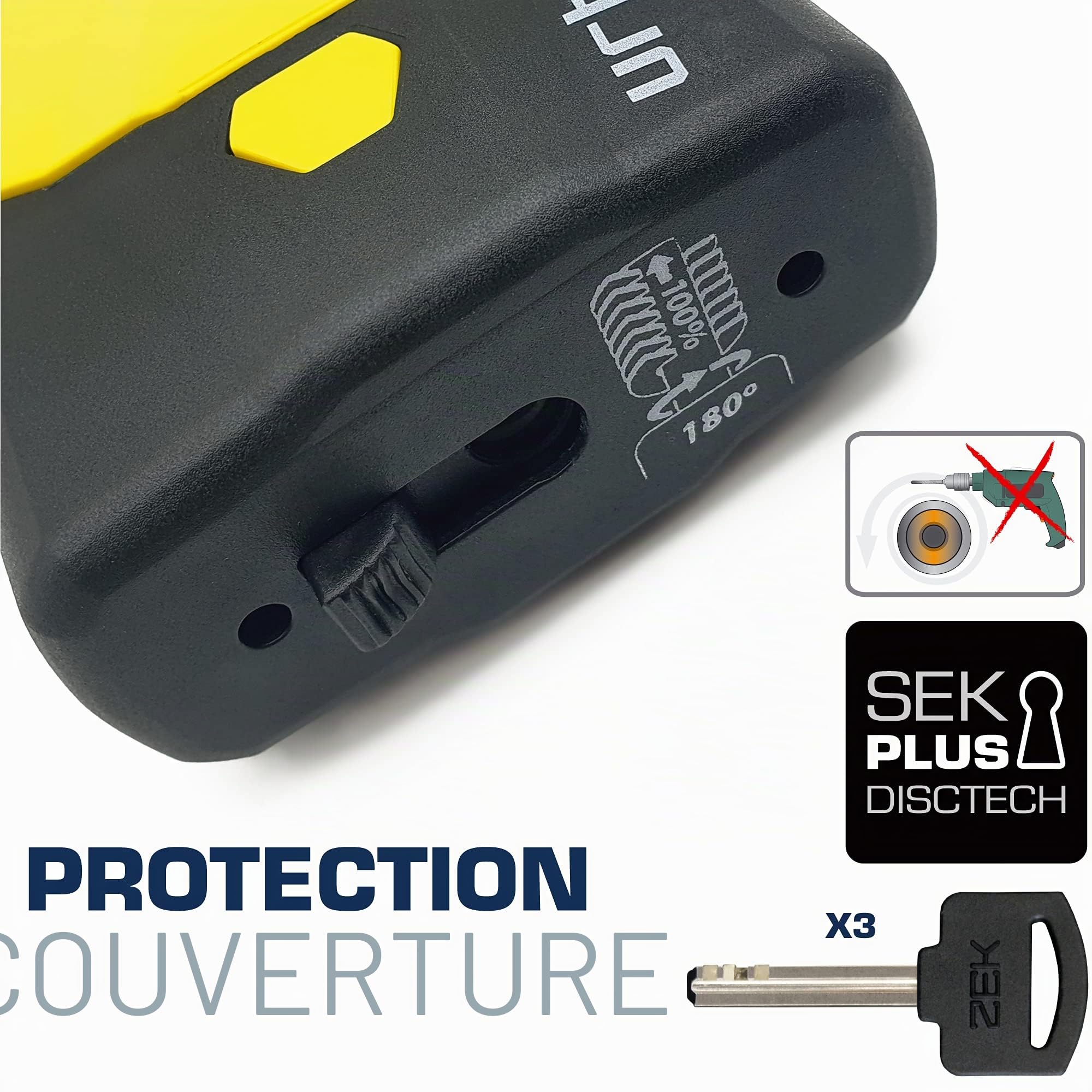 URBAN U8K Cadenas Haute Sécurité Homologué SRA Combinable avec Chaîne, Double Fermature ø15 Arc, Serrure Anti-Pick Anti-Perçage, Cadenas Antivol Blindé Polyvalent Portes Conteneur