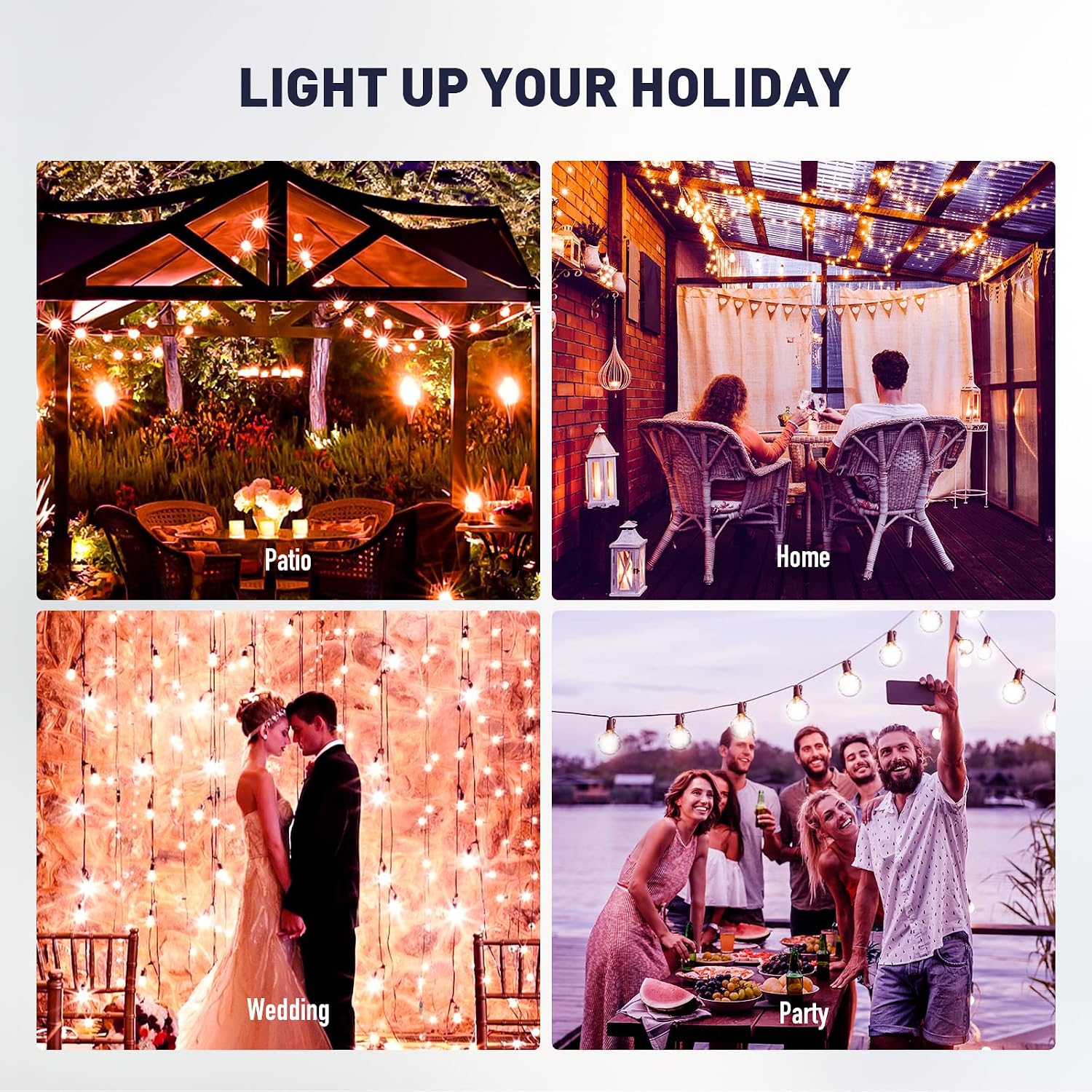 YUNLIGHTS Outdoor String Lights Waterproof - 50FT Hanging LED Patio Lights for Backyard Balcony Porch (30+3 Bulbs)