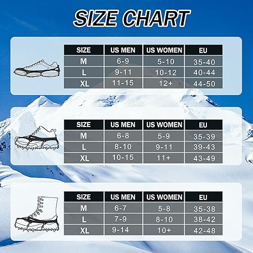 Miniatura 5 de Crampones - Tacos de hielo, tracción para zapatos y botas, 19 tachuelas antideslizantes de acero inoxidable, tacos de nieve seguros para senderismo,