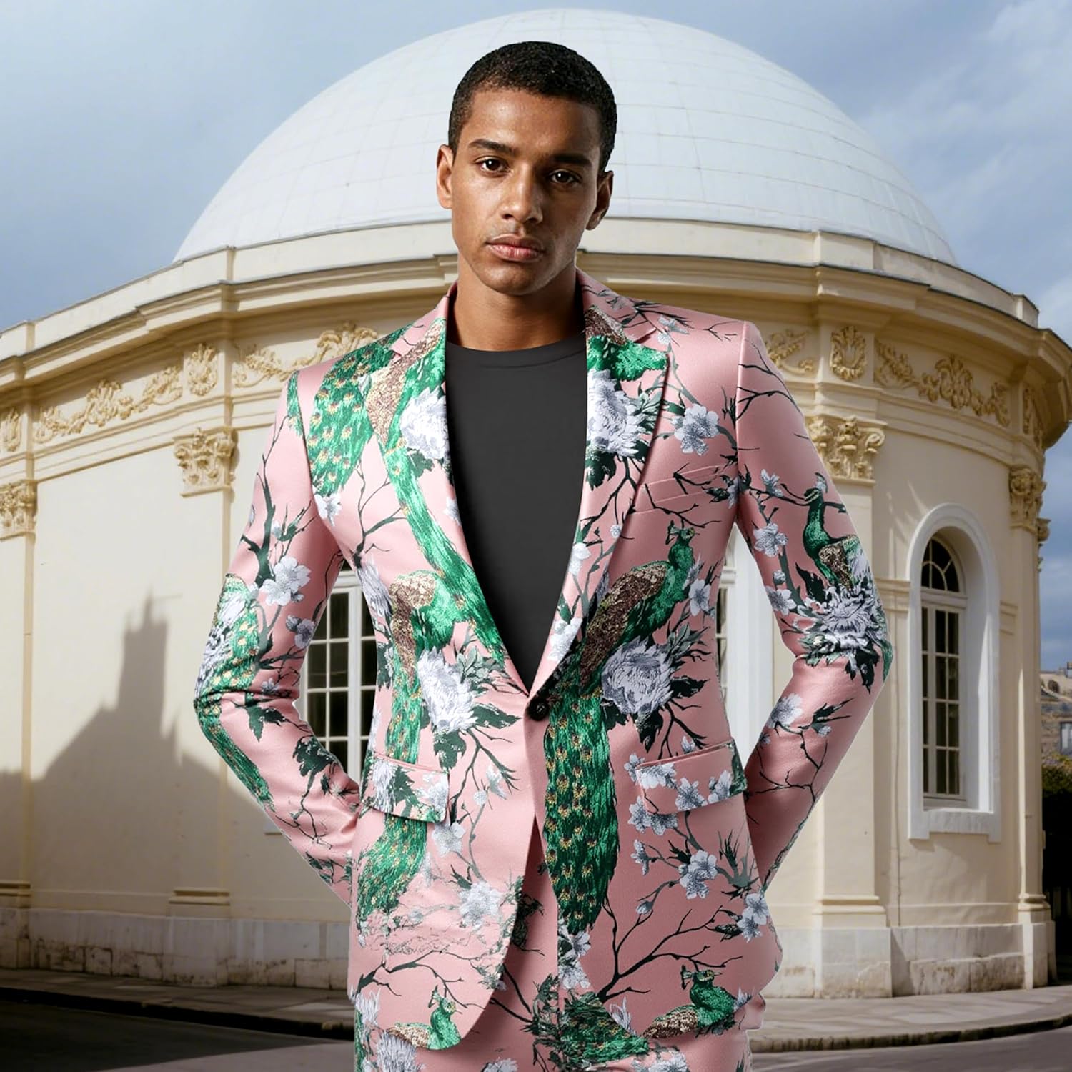 MOGU Mens Floral Blazer Paisley Suit Jacket Notched Lapel Tuxedo Men's Sport Coat for Casual Party Prom - Image 2