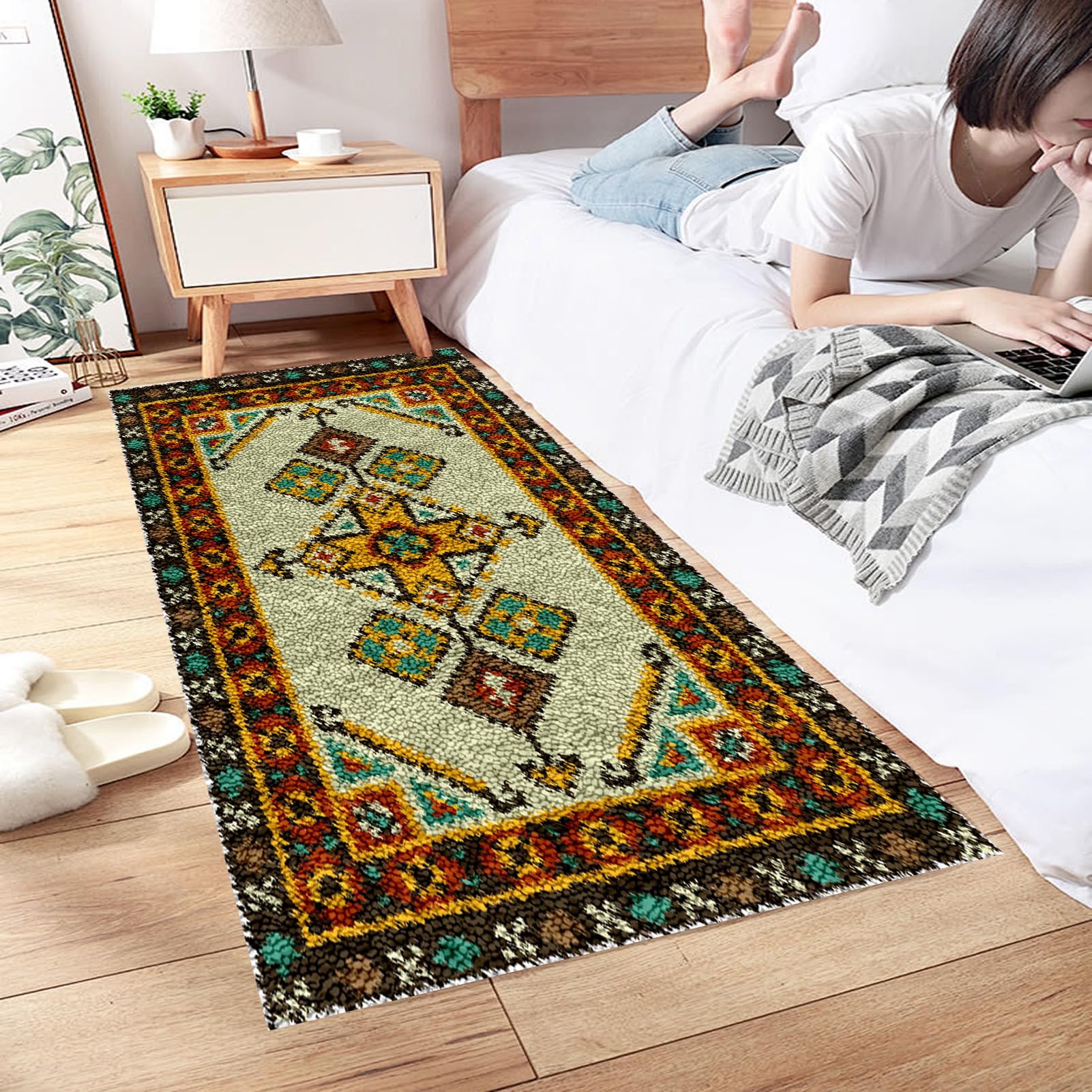 Knüpfteppich Zum Selber Knüpfen, Tapisserie Teppich Knüpf-Sets Kreuzstich Set, DIY Handwerk Geschenke, Knüpfen Set Für Erwachsene Fußabtreter Knüpfen Set, Knüpfen 90 x 120 cm