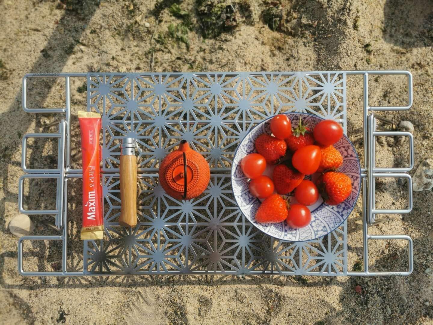camping moon Parrilla para fogatas Takibi de acero inoxidable 304, 50 x 13 cm, con patas cortas extraíbles y bolsa de transporte MTG-TSC