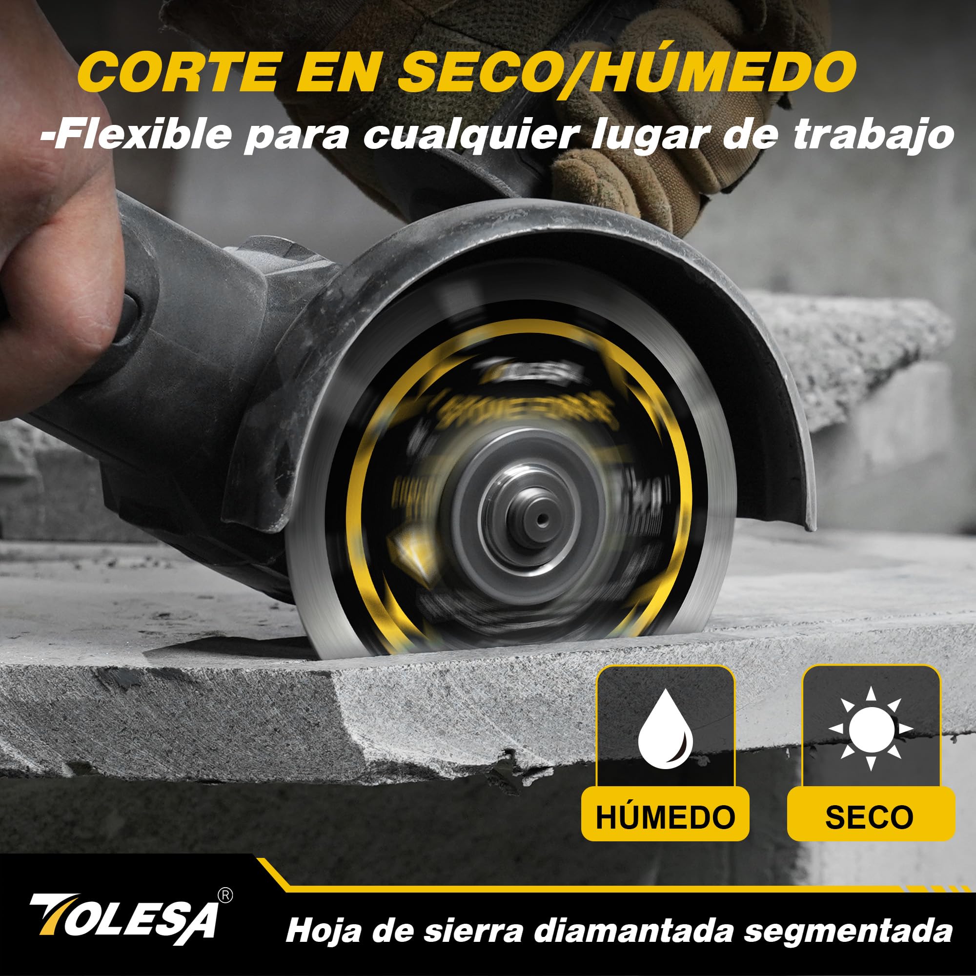 TOLESA Disco Diamantado 125 mm Segmentado para Amoladora, Para Cortar Hormigón, Piedra, Ladrillo y Mampostería, Orificio 22,23 mm con Adaptadores 20/16 mm, Corte Rápido (Paquete de 3)
