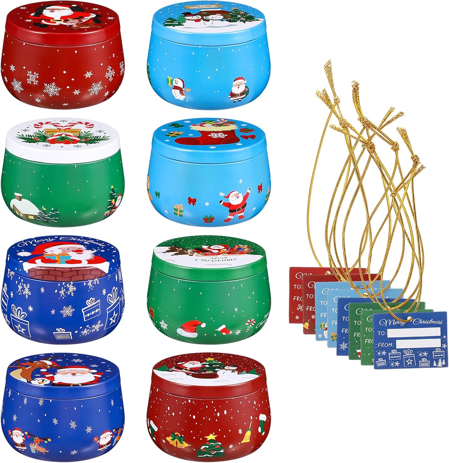 Christmas Cookie Tins 8PCS 8OZChristmas Holiday Printed