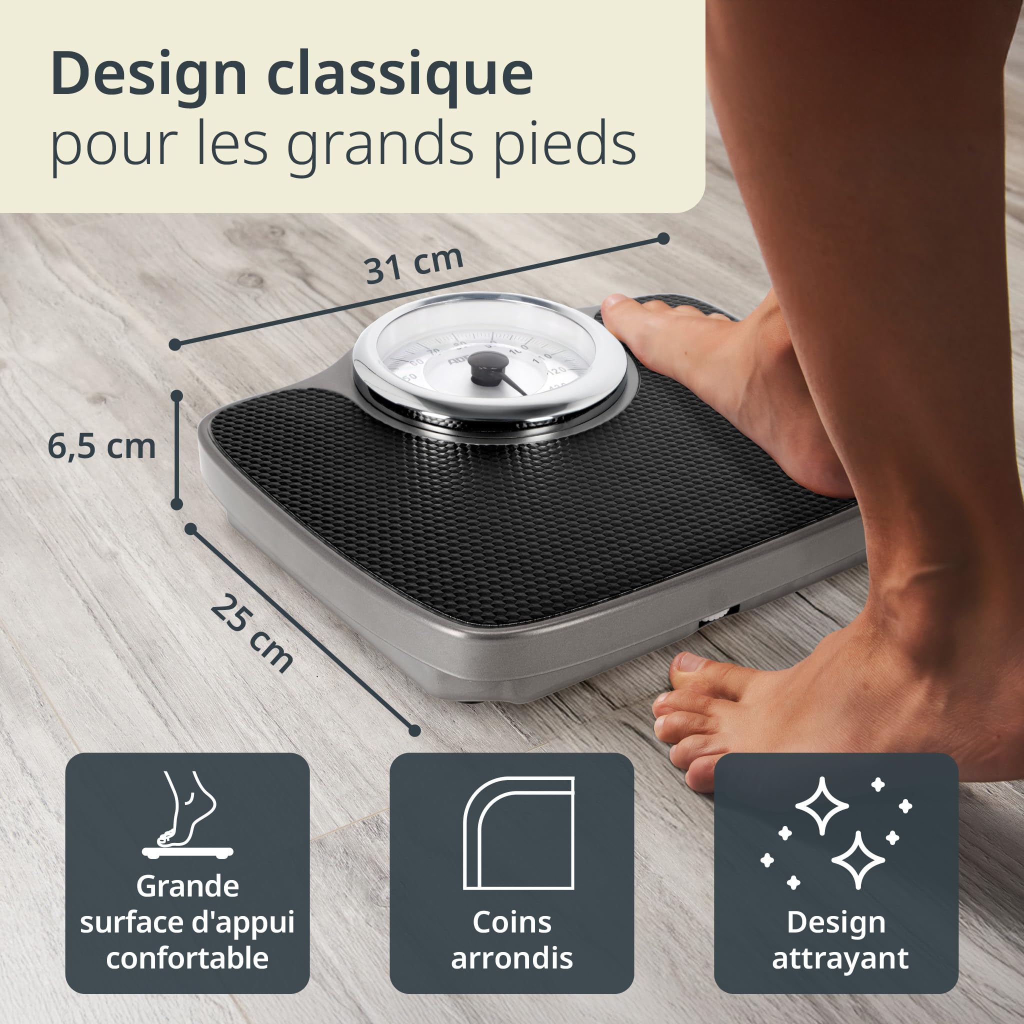 ADE Pèse-personne analogique jusqu'à 150 kg | pèse-personne mécanique avec grande surface antidérapante | échelle graduée extra large