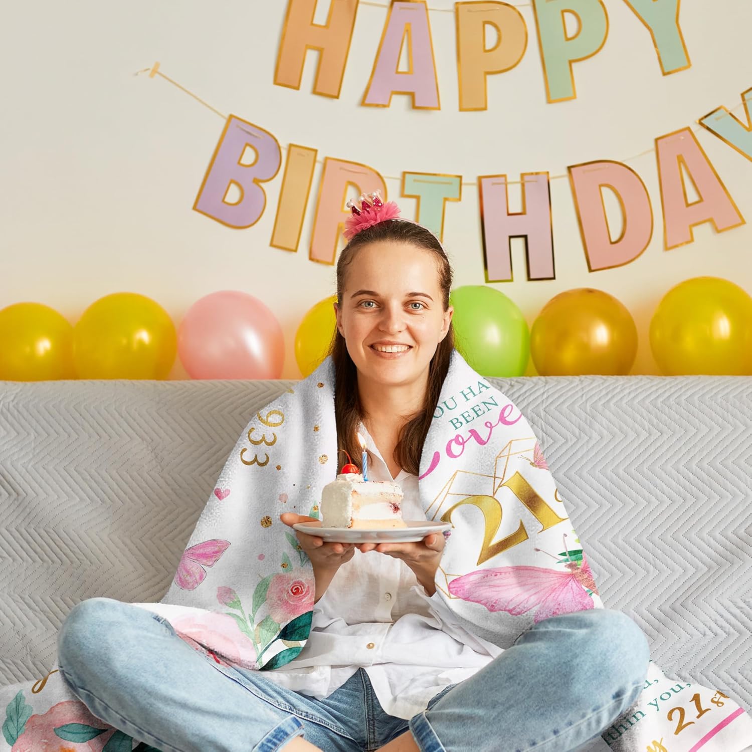 Happy 21st Birthday Gifts for Women, Gifts for 21st Birthday Female, 21 Year Old Birthday Gifts for Her, Girls 21st Birthday Gift Ideas, 21st Bday Presents for Daughter Throw Blanket 60" x 50" - Image 2