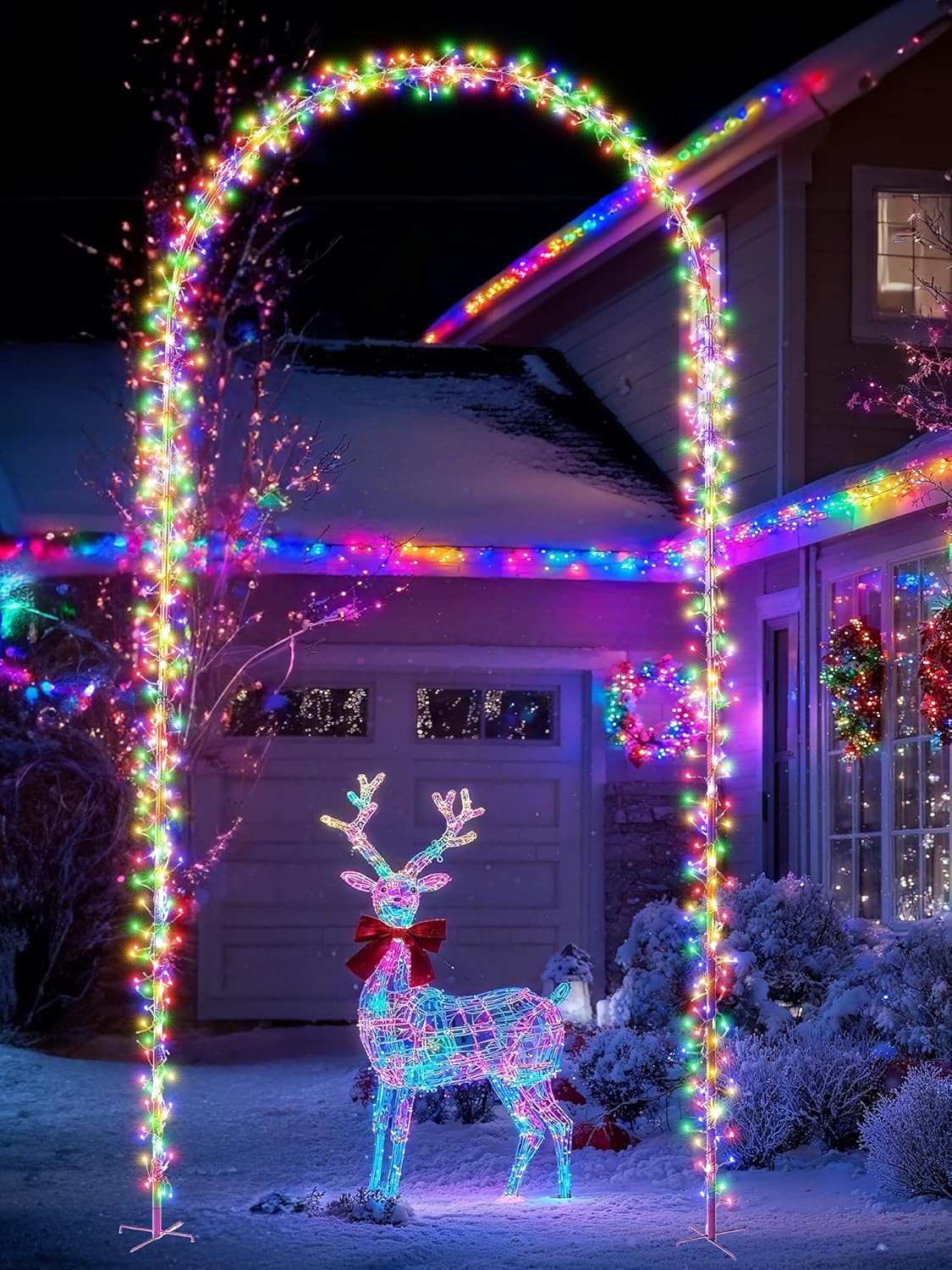 Flacchi Christmas Decoration Outdoor Arch Lights - 9.5FT 460LED Waterproof String Lights with Timer, 8 Modes for Holiday Party,Wedding, Garden, Patio (Multicolor) 9.5FT Multicolor