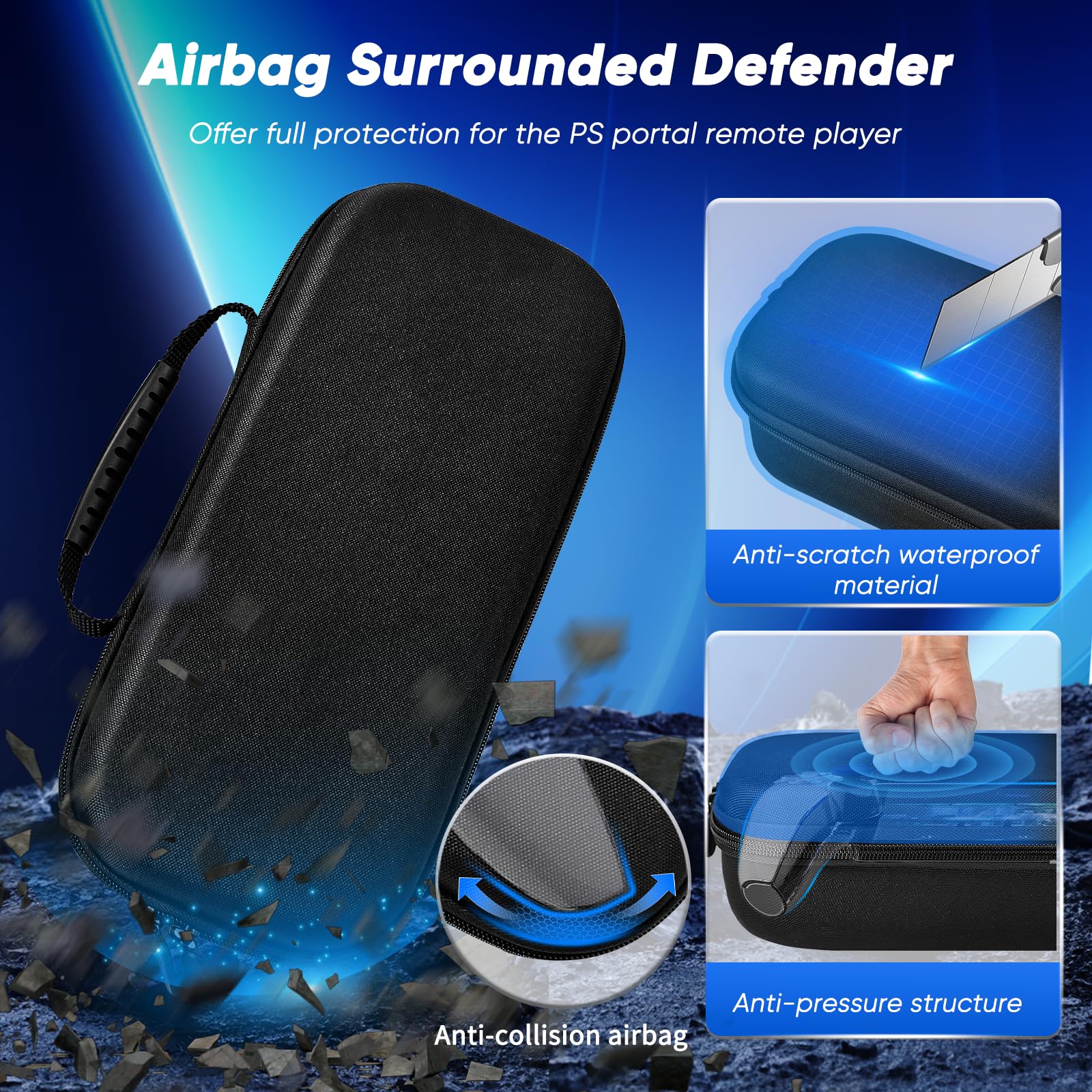 Auarte Custodia 12 in 1 per portale Playstation, borsa da viaggio portatile, accessorio per PS5 Portal Remote Player con custodia trasparente, 2 pellicole protettive con 4 manici per pollice, nero